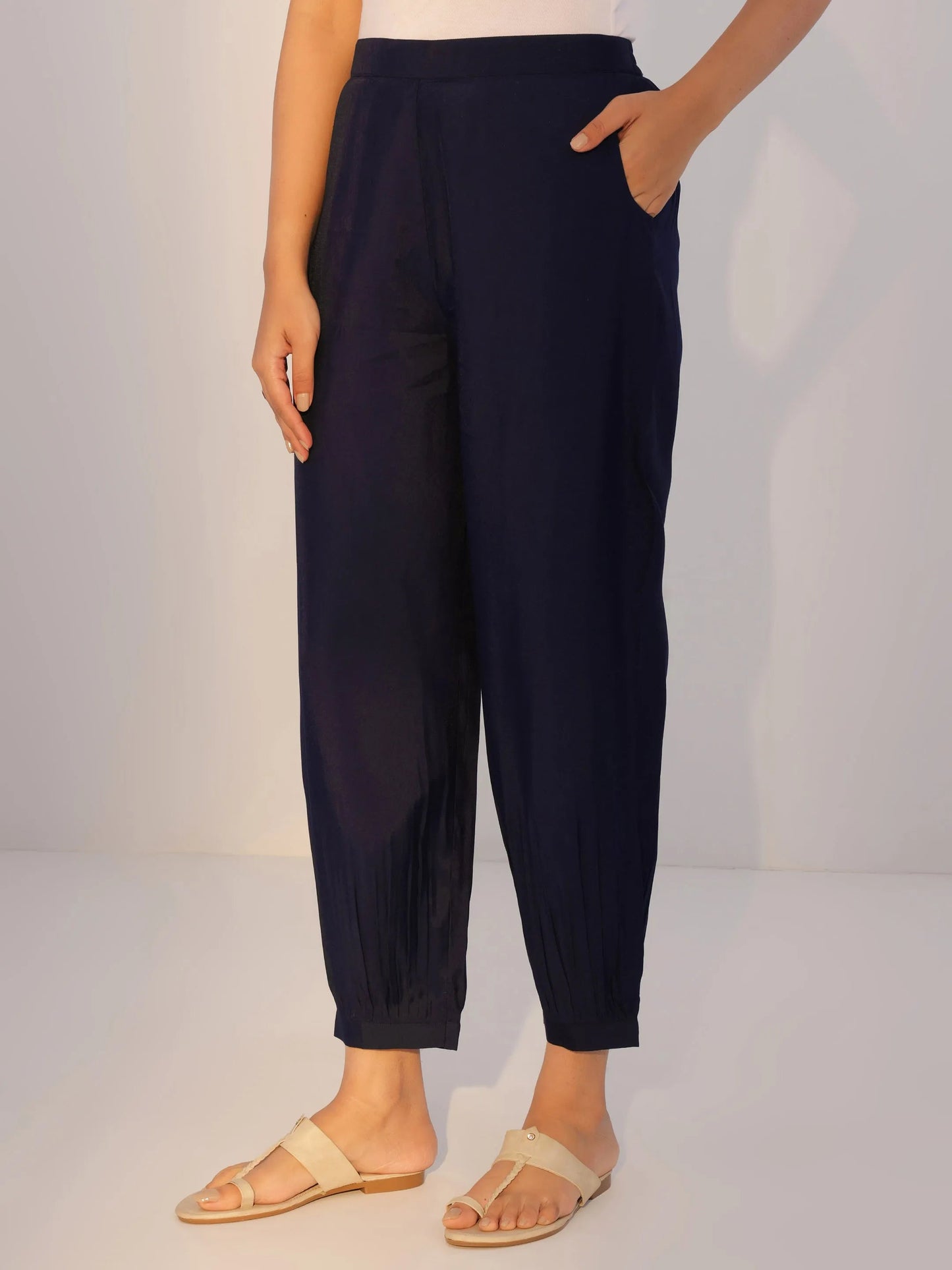 Blue Printed Silk Blend Straight Suit With Dupatta