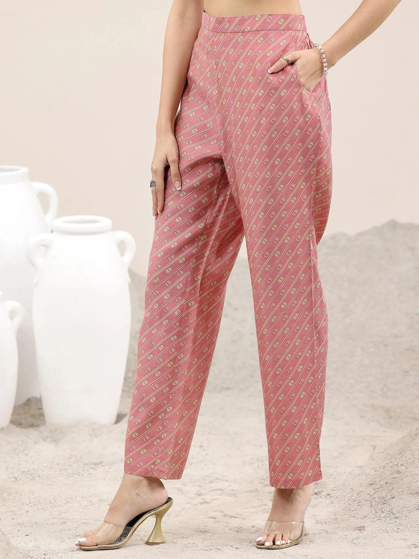 Pink Printed Silk Blend Straight Suit With Dupatta