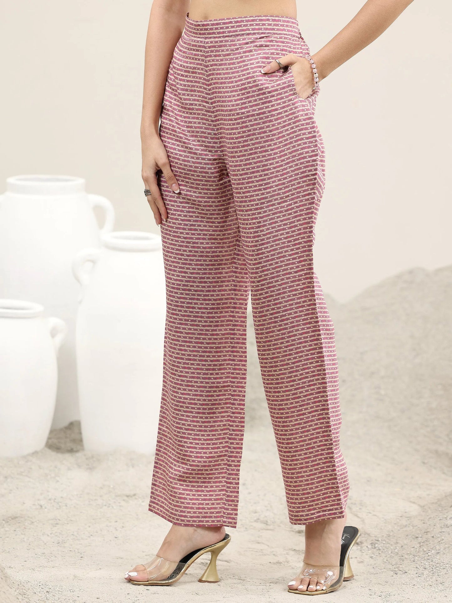 Mauve Printed Silk Blend Straight Suit With Dupatta