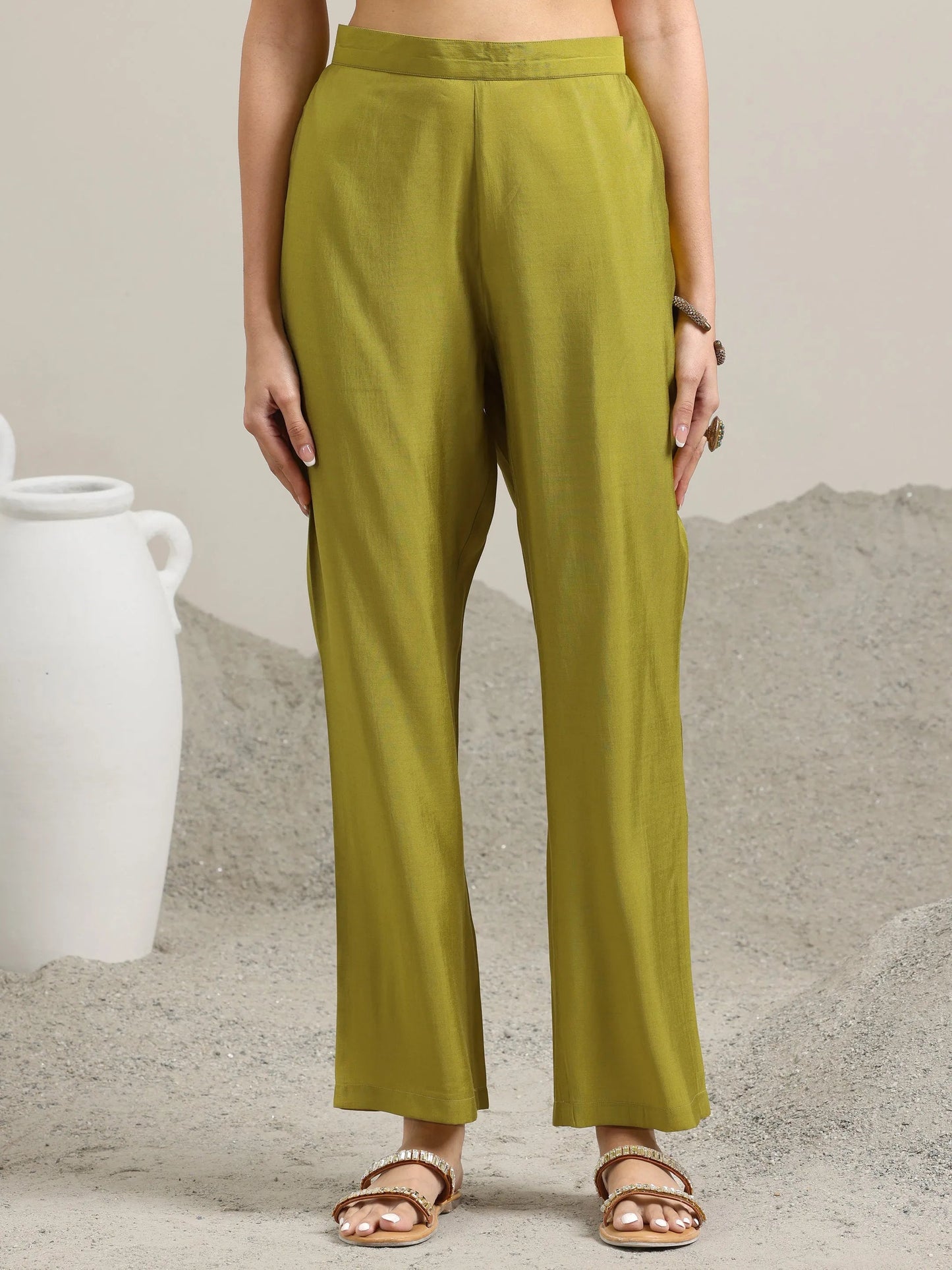 Green Printed Silk Blend Straight Suit With Dupatta