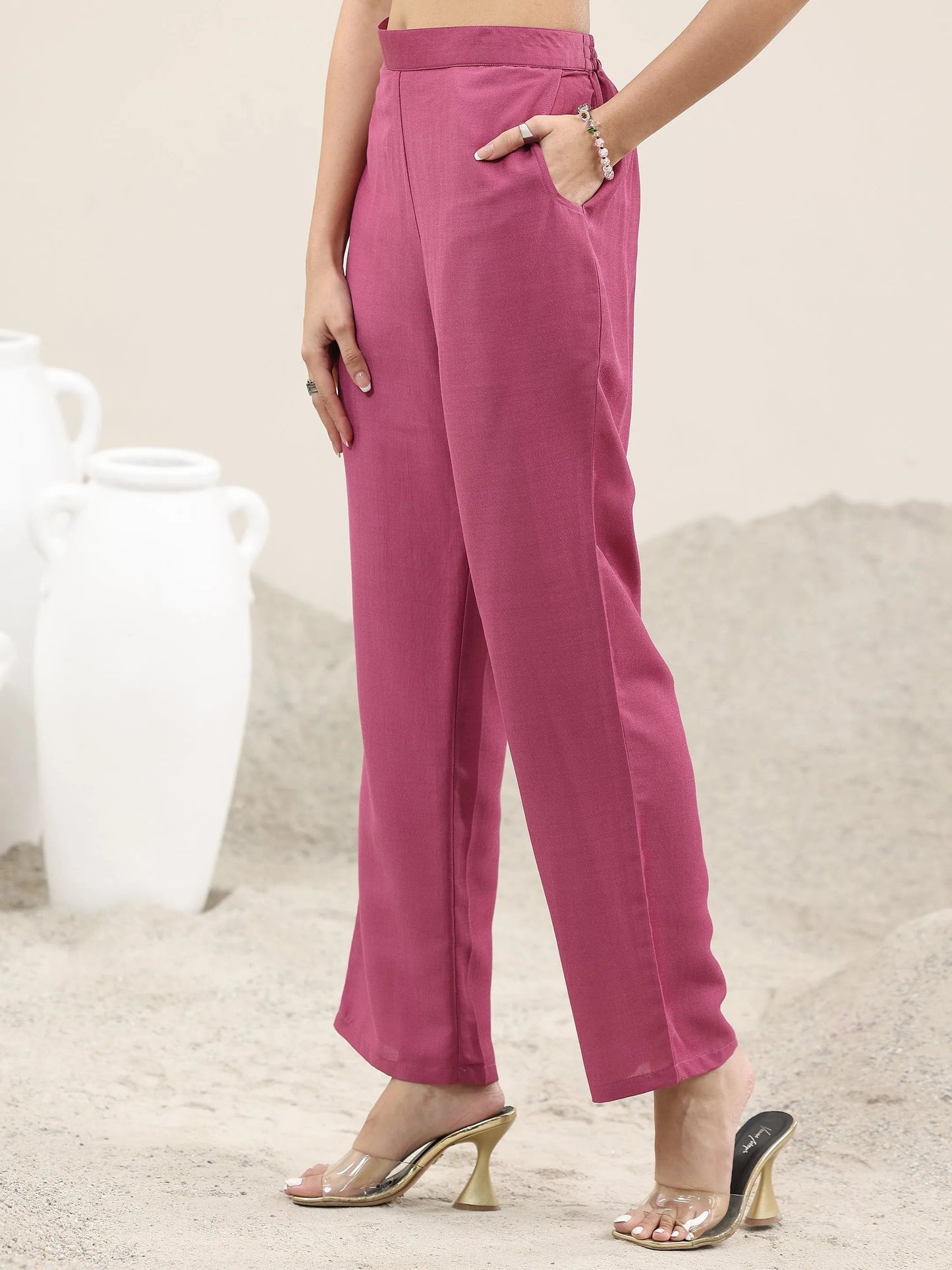 Pink Printed Silk Blend Straight Suit With Dupatta