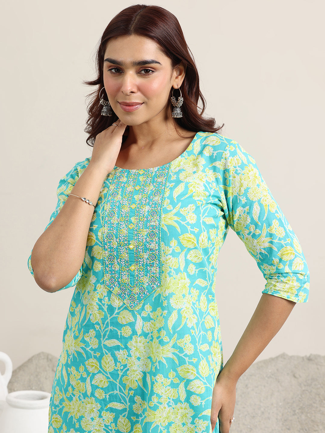 Blue Printed Cotton Straight Suit With Dupatta