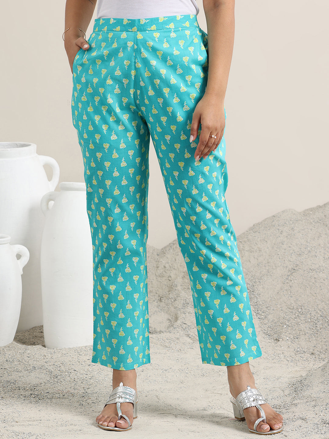 Blue Printed Cotton Straight Suit With Dupatta