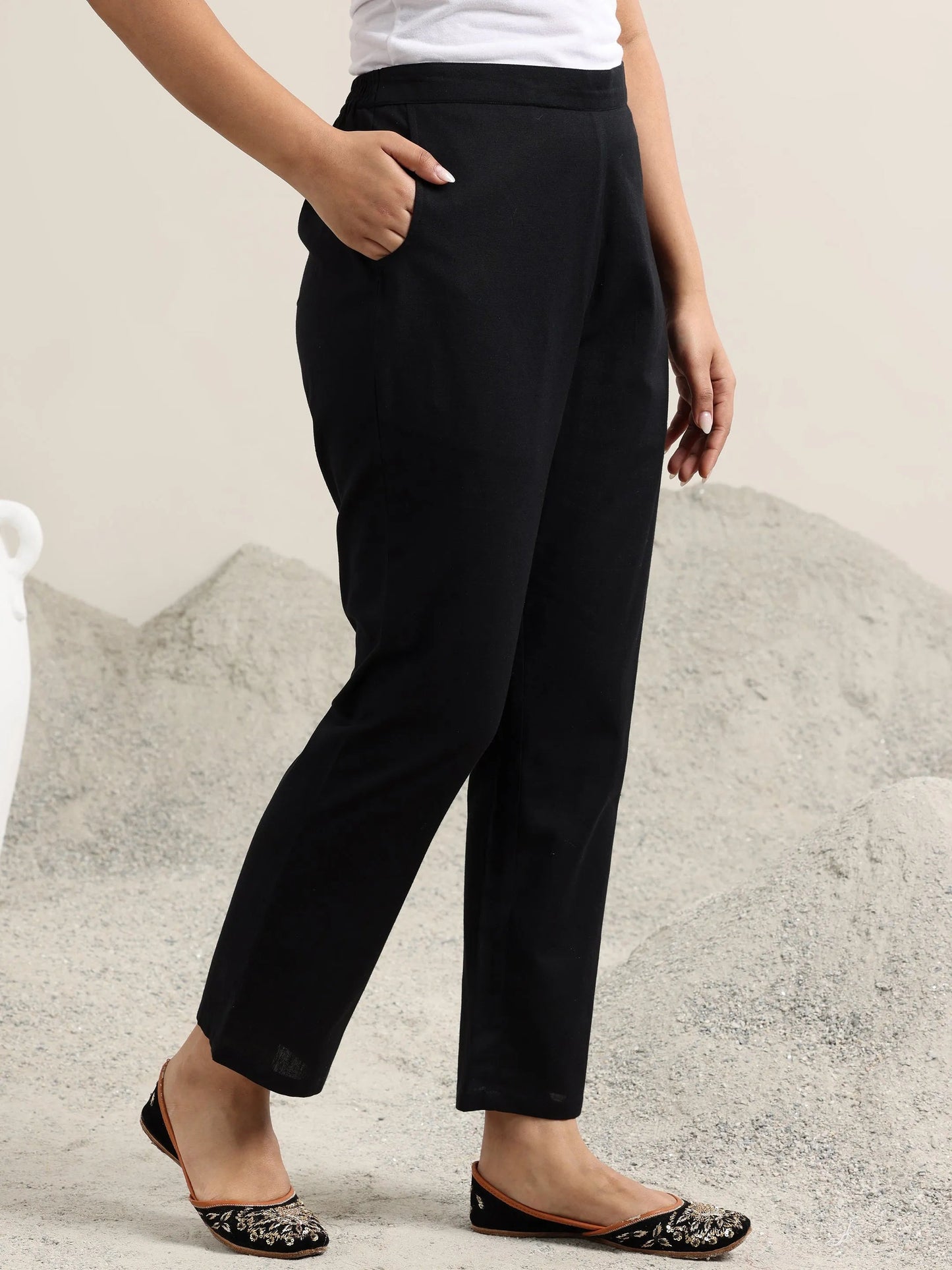 Black Printed Cotton Anarkali Suit With Dupatta