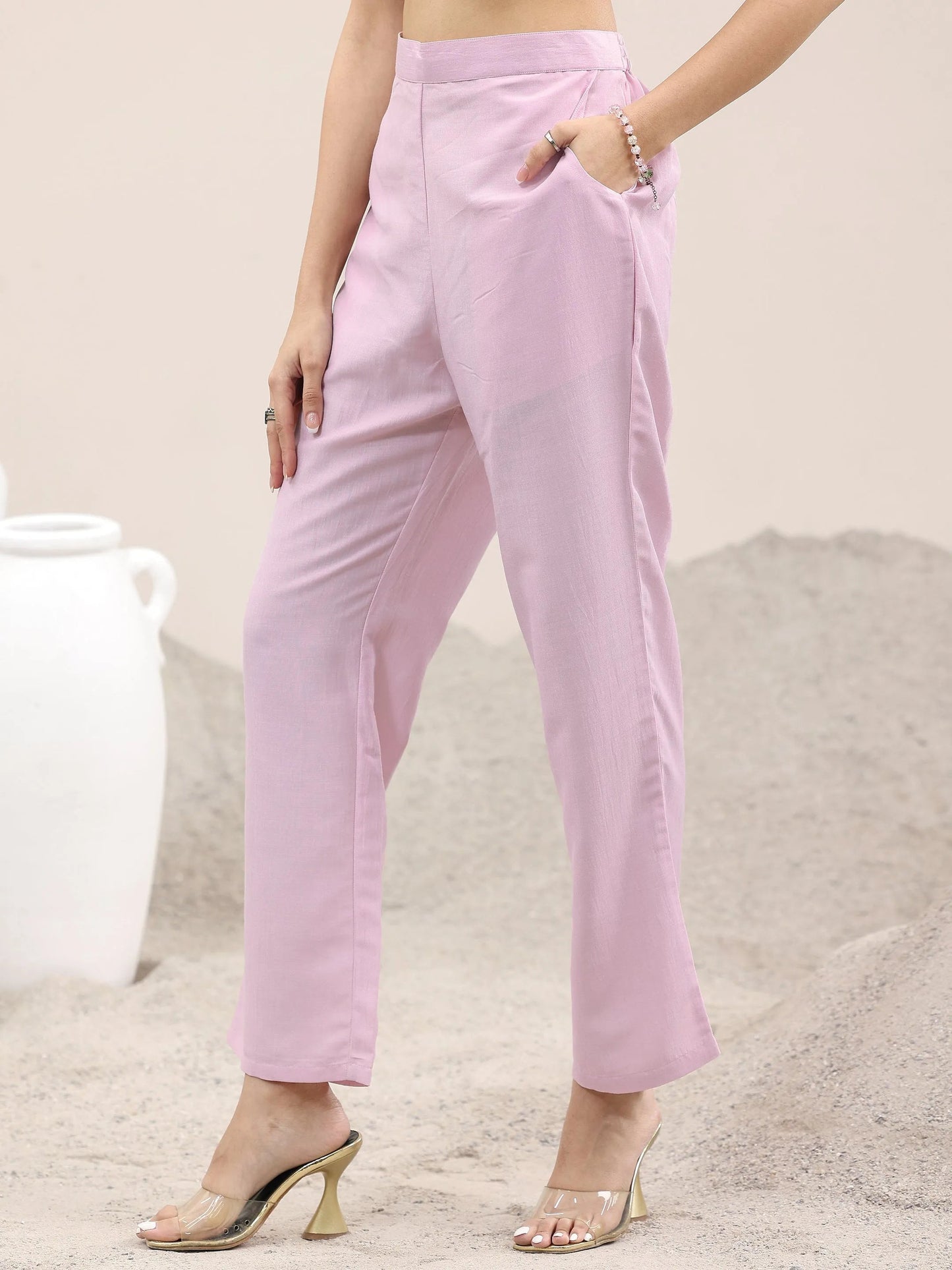 Pink Printed Cotton Anarkali Suit With Dupatta