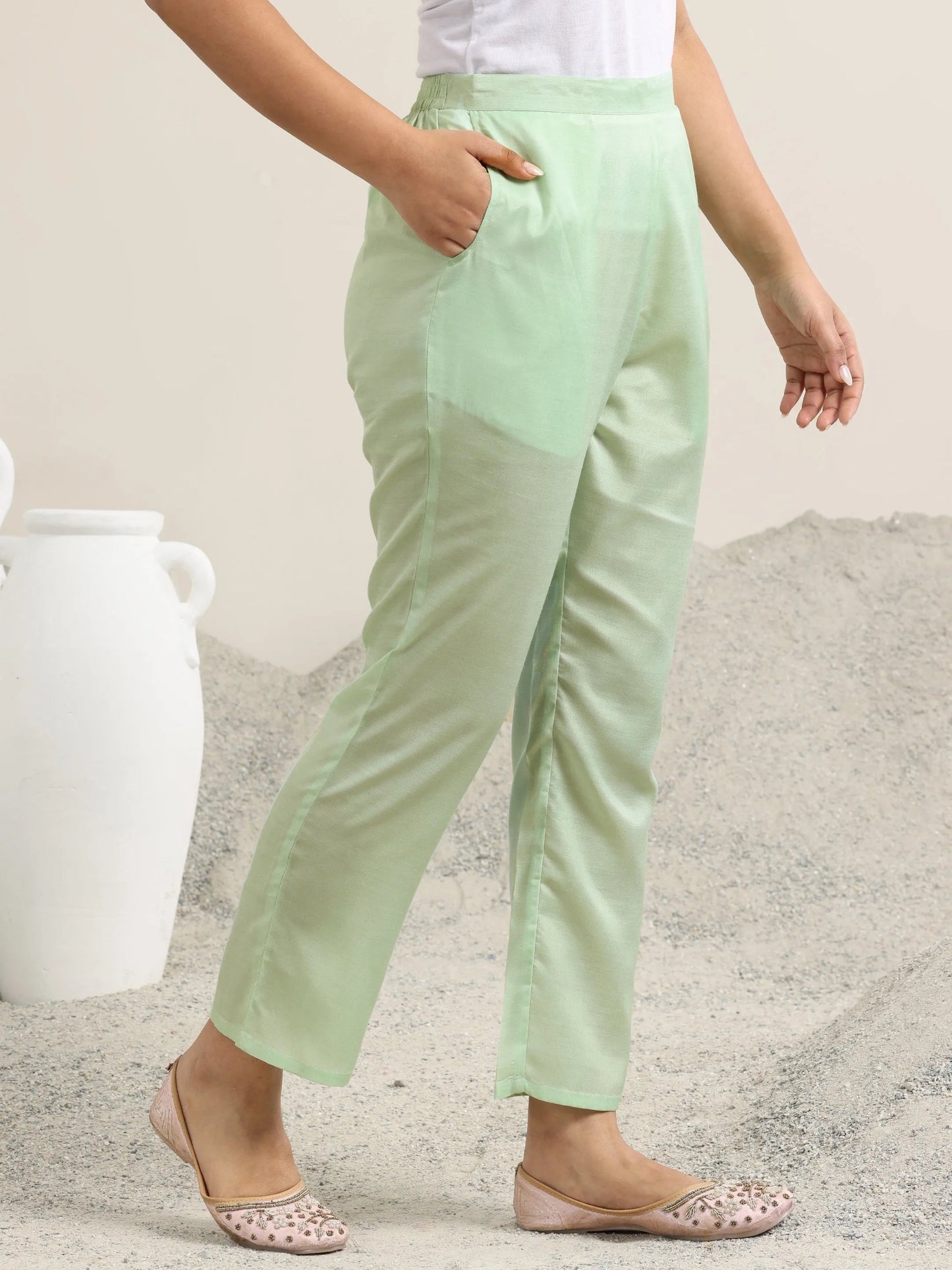 Green Printed Cotton Anarkali Suit With Dupatta