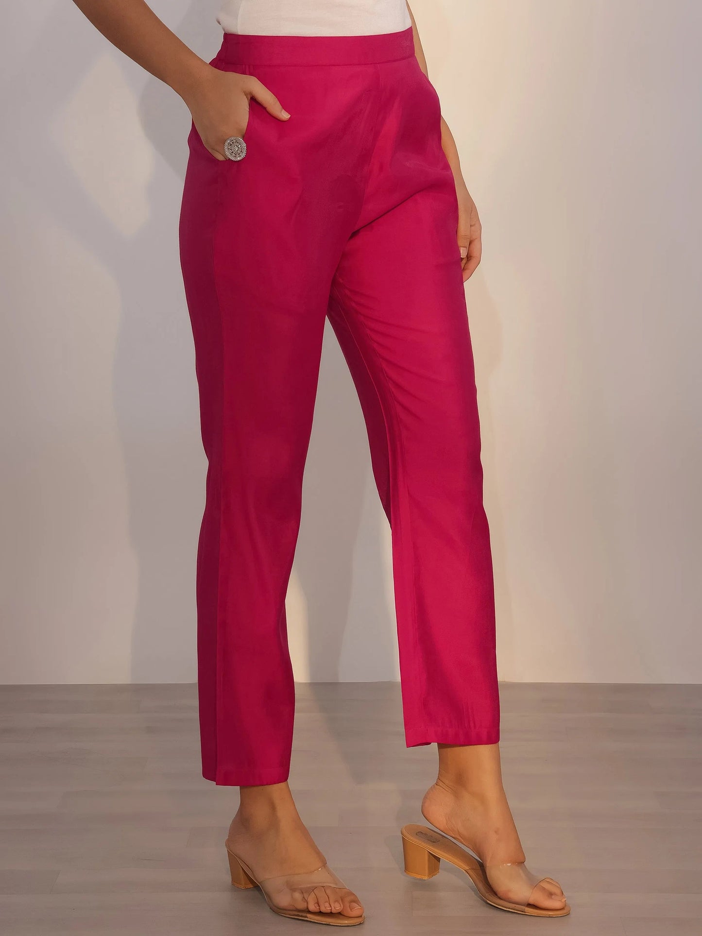 Pink Printed Silk Blend Straight Suit With Dupatta