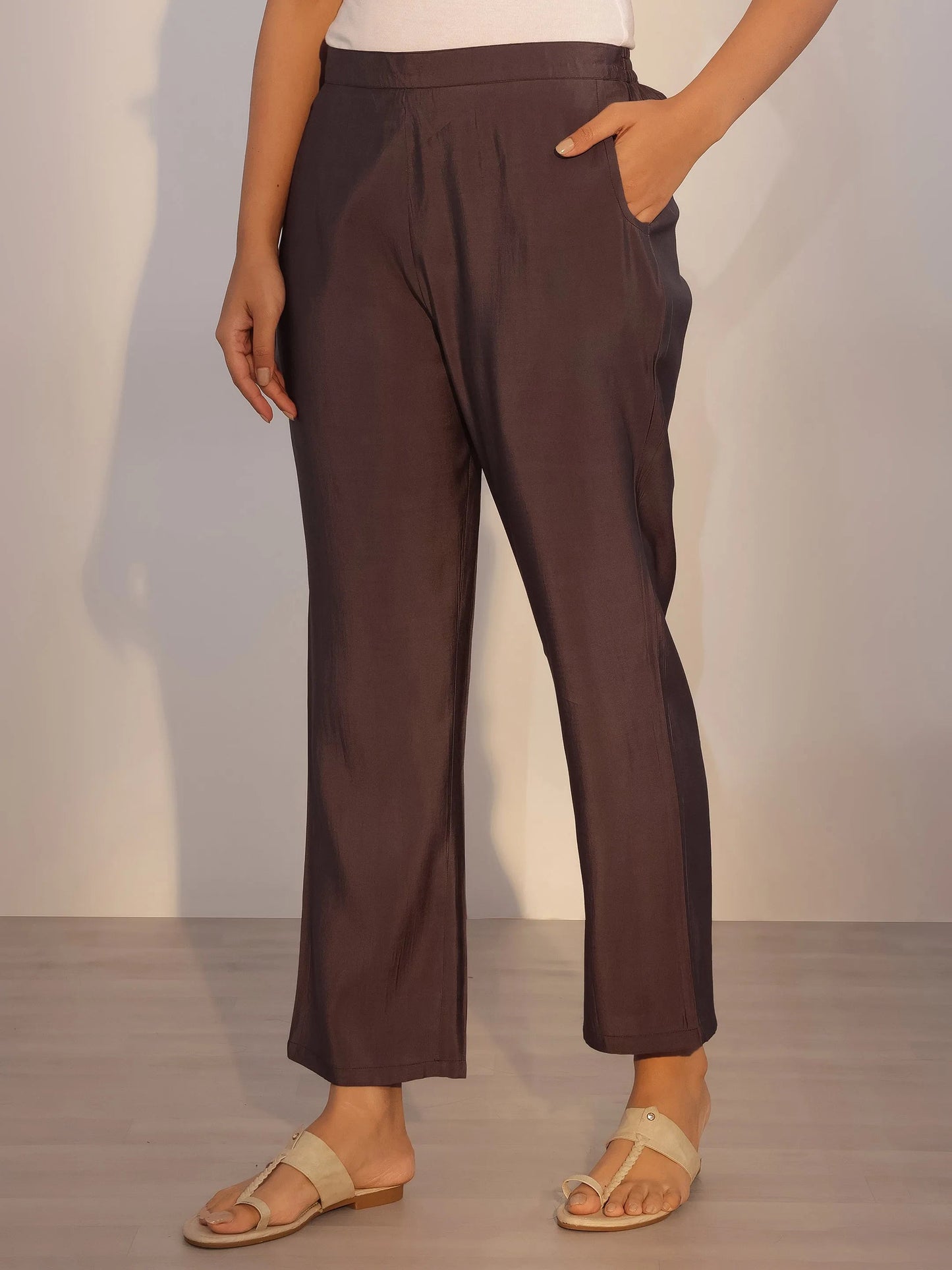 Grey Printed Silk Blend Straight Suit With Dupatta