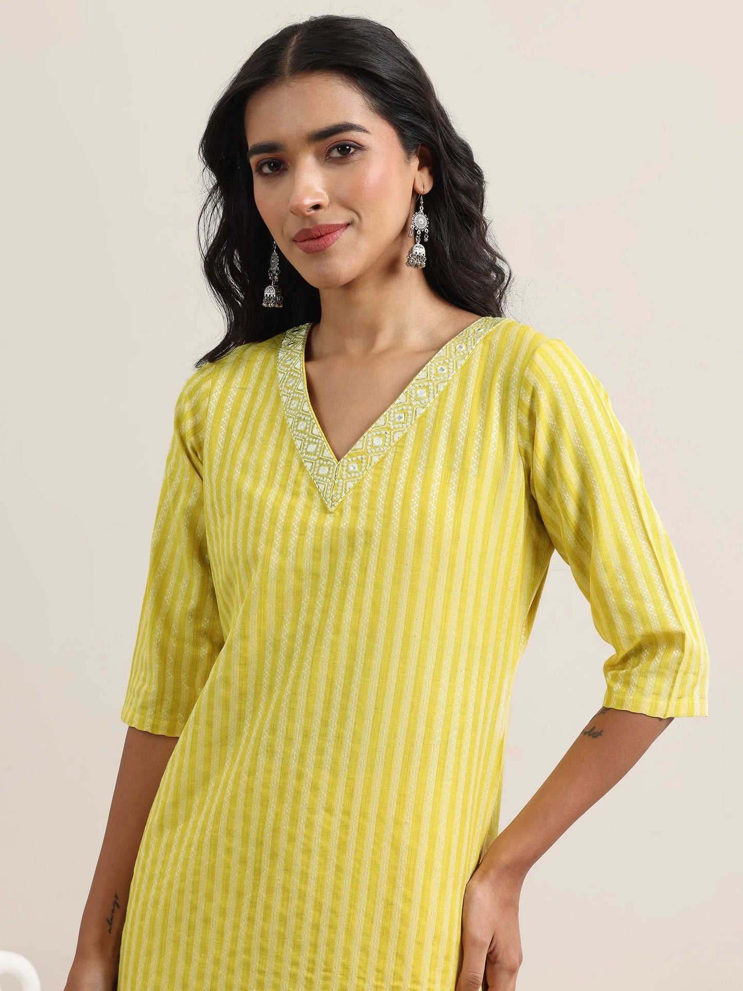 Yellow Woven Design Cotton Straight Suit With Dupatta