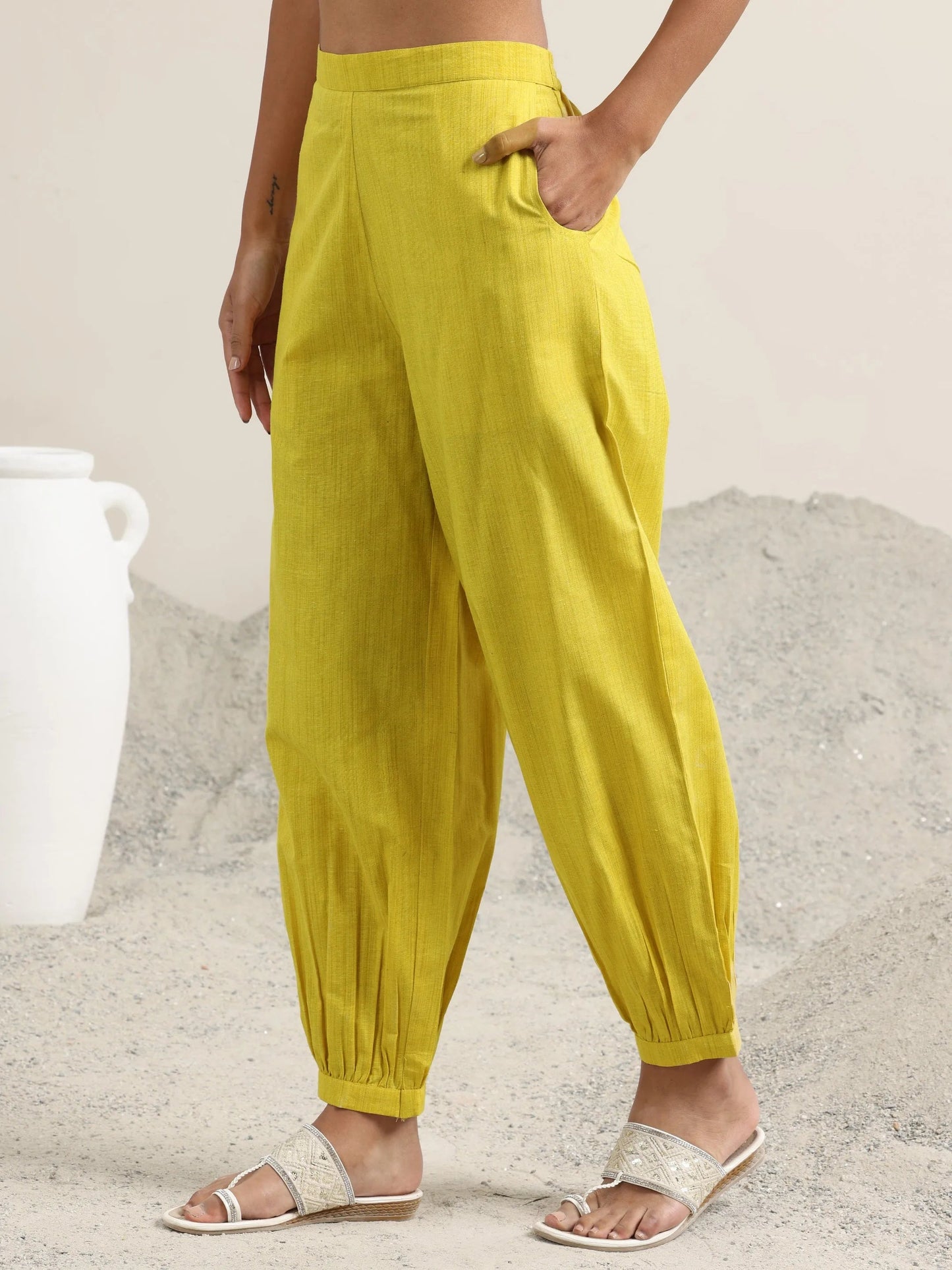 Yellow Woven Design Cotton Straight Suit With Dupatta