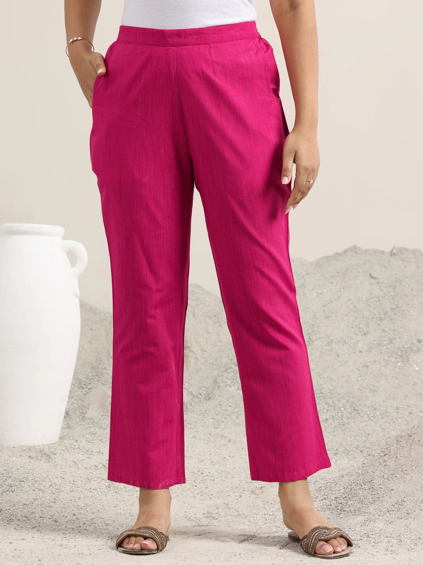 Pink Printed Cotton Straight Suit With Dupatta