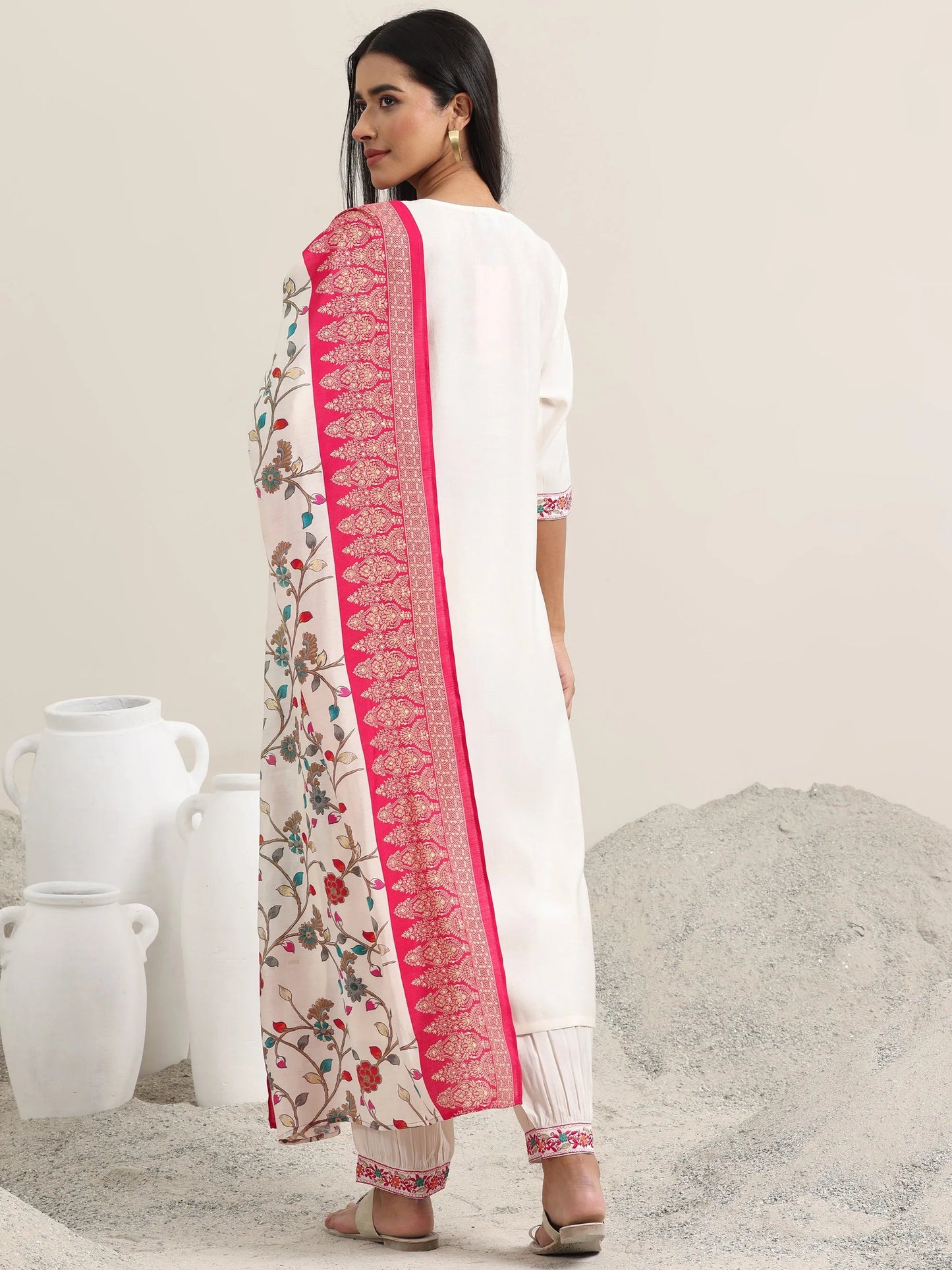 White Embroidered Rayon Straight Suit With Dupatta
