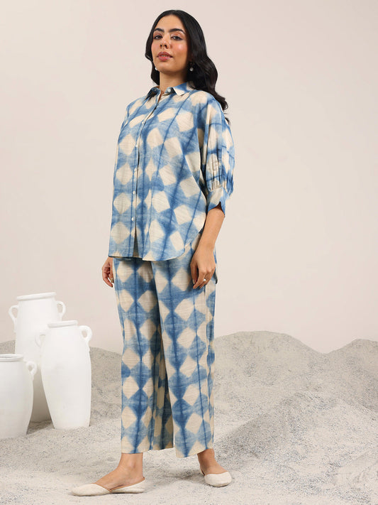 Blue Printed Silk Blend Co-Ord Sets
