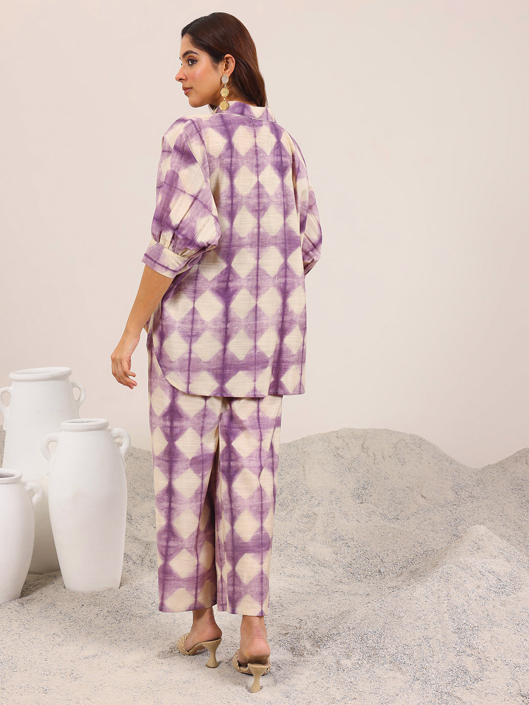 Purple Printed Silk Blend Co-Ord Sets