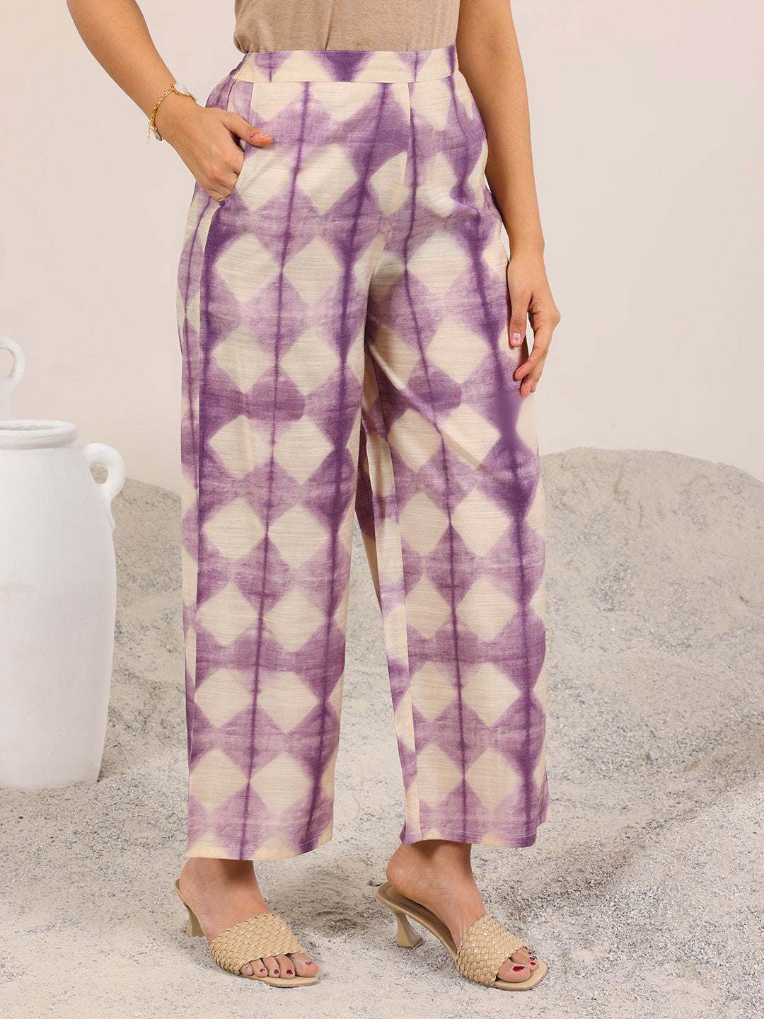 Purple Printed Silk Blend Co-Ord Sets