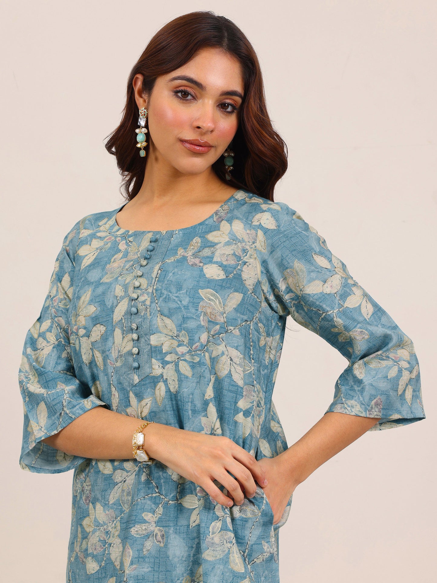 Blue Printed Silk Blend Co-Ord Sets