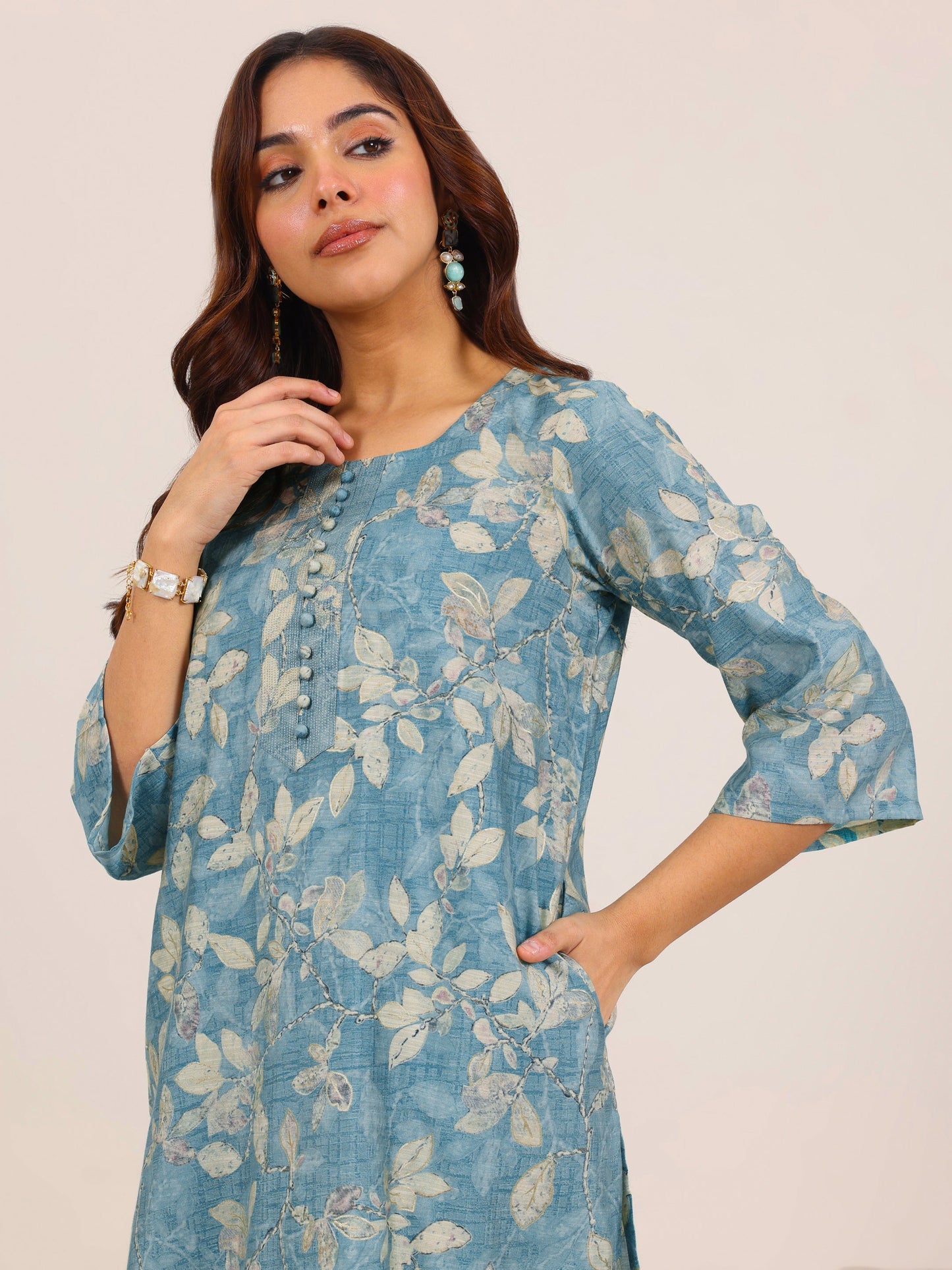 Blue Printed Silk Blend Co-Ord Sets