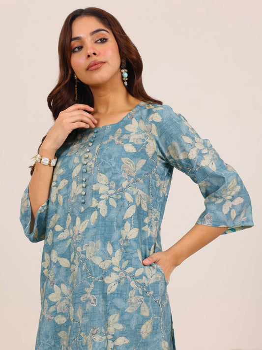 Blue Printed Silk Blend Co-Ord Sets