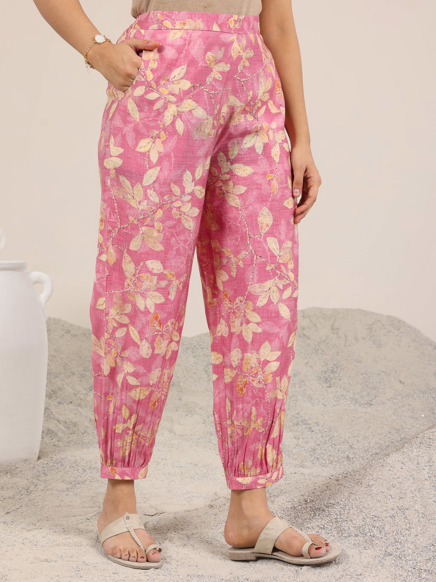 Pink Printed Silk Blend Co-Ord Sets