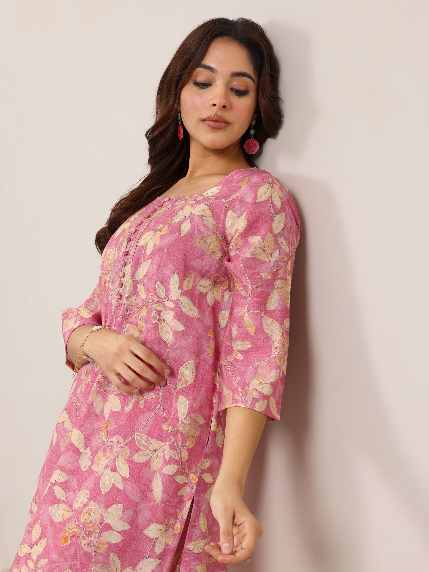 Pink Printed Silk Blend Co-Ord Sets