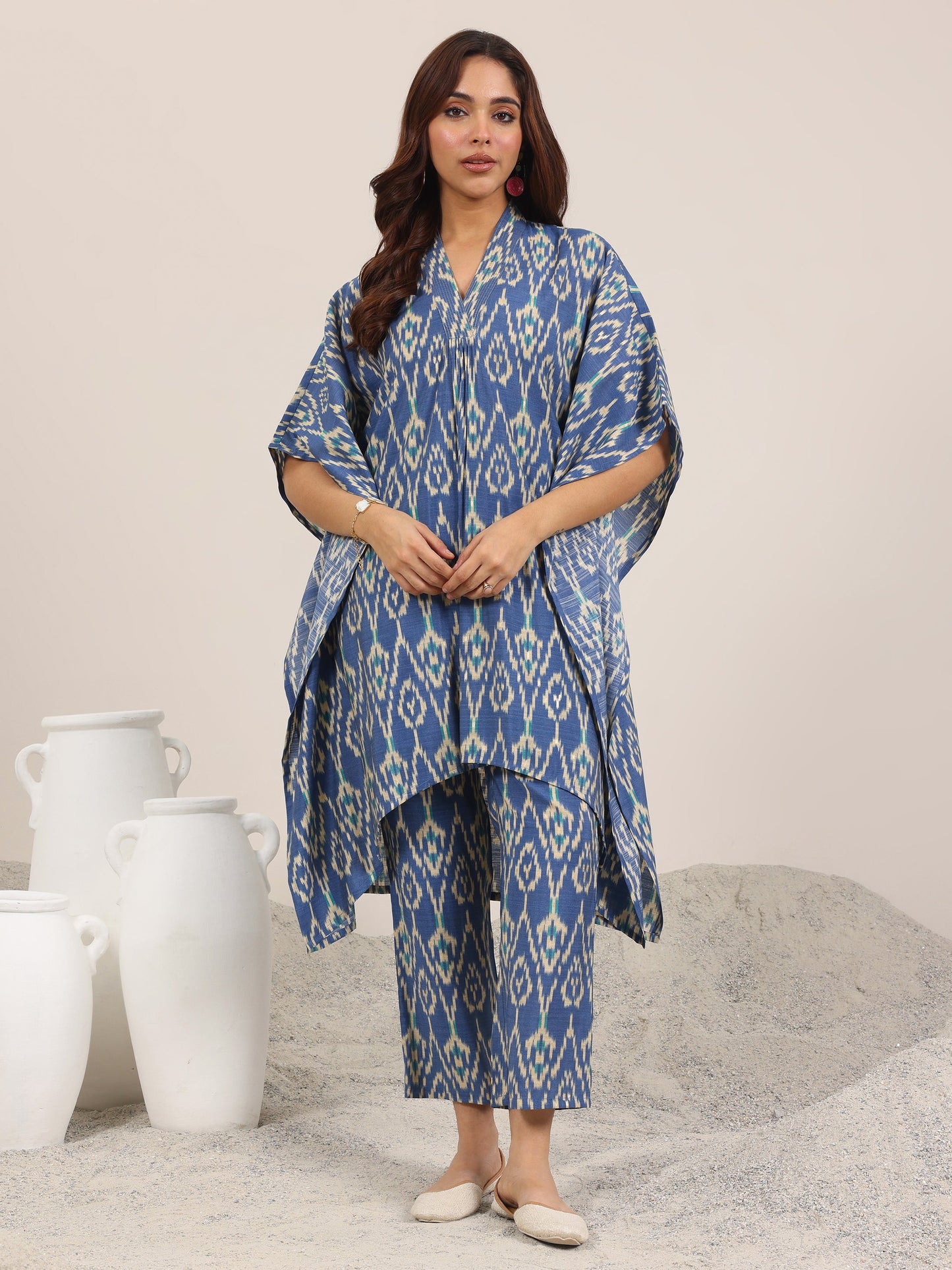 Blue Printed Silk Blend Co-Ord Sets