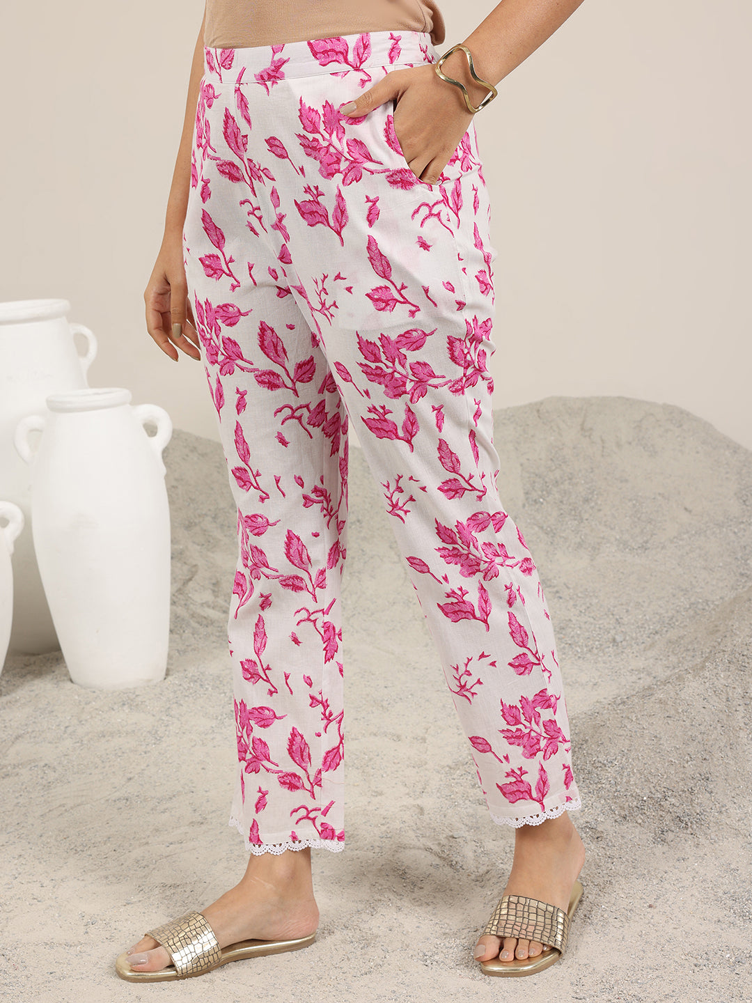 Off White Printed Pure Cotton A-Line Kurta Set