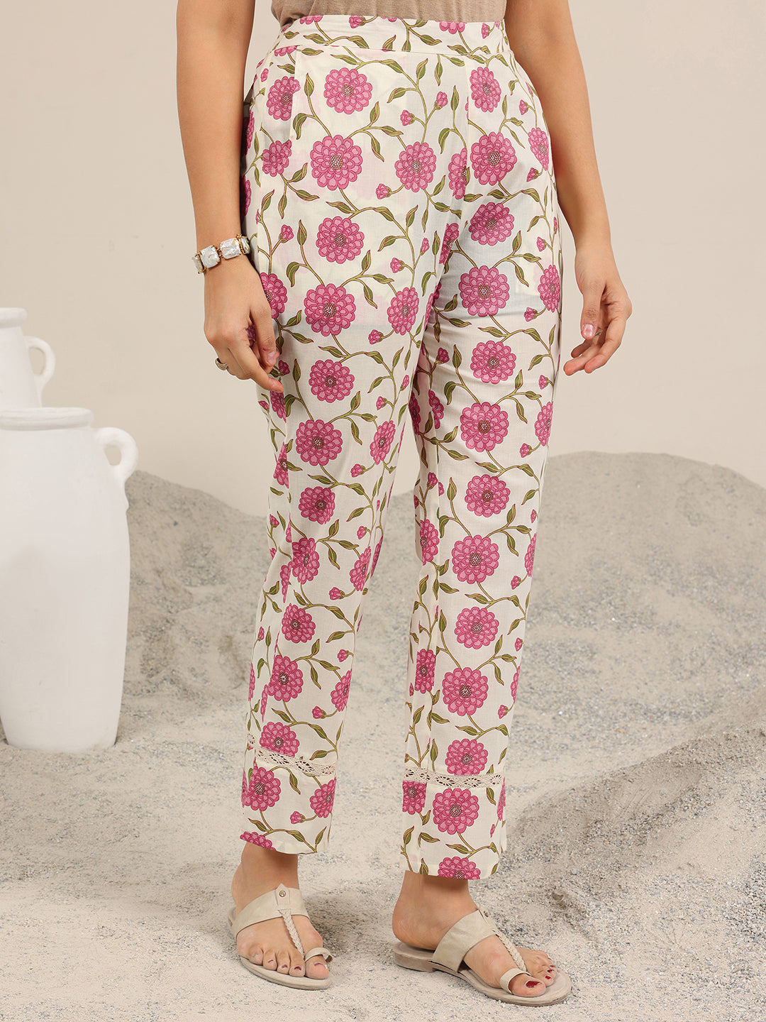 Off White Printed Pure Cotton Straight Kurta Set