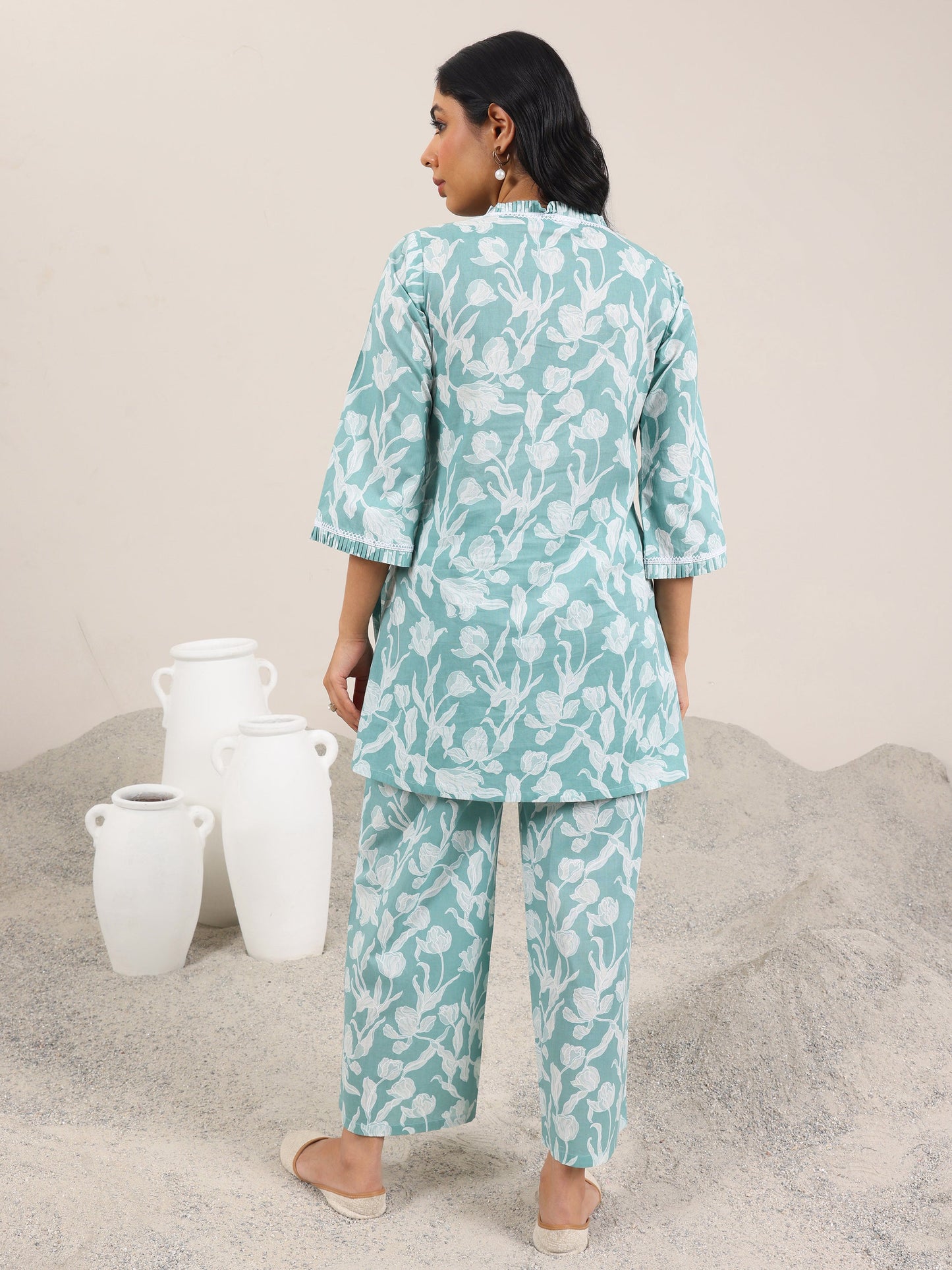 Green Printed Pure Cotton Co-Ord Sets