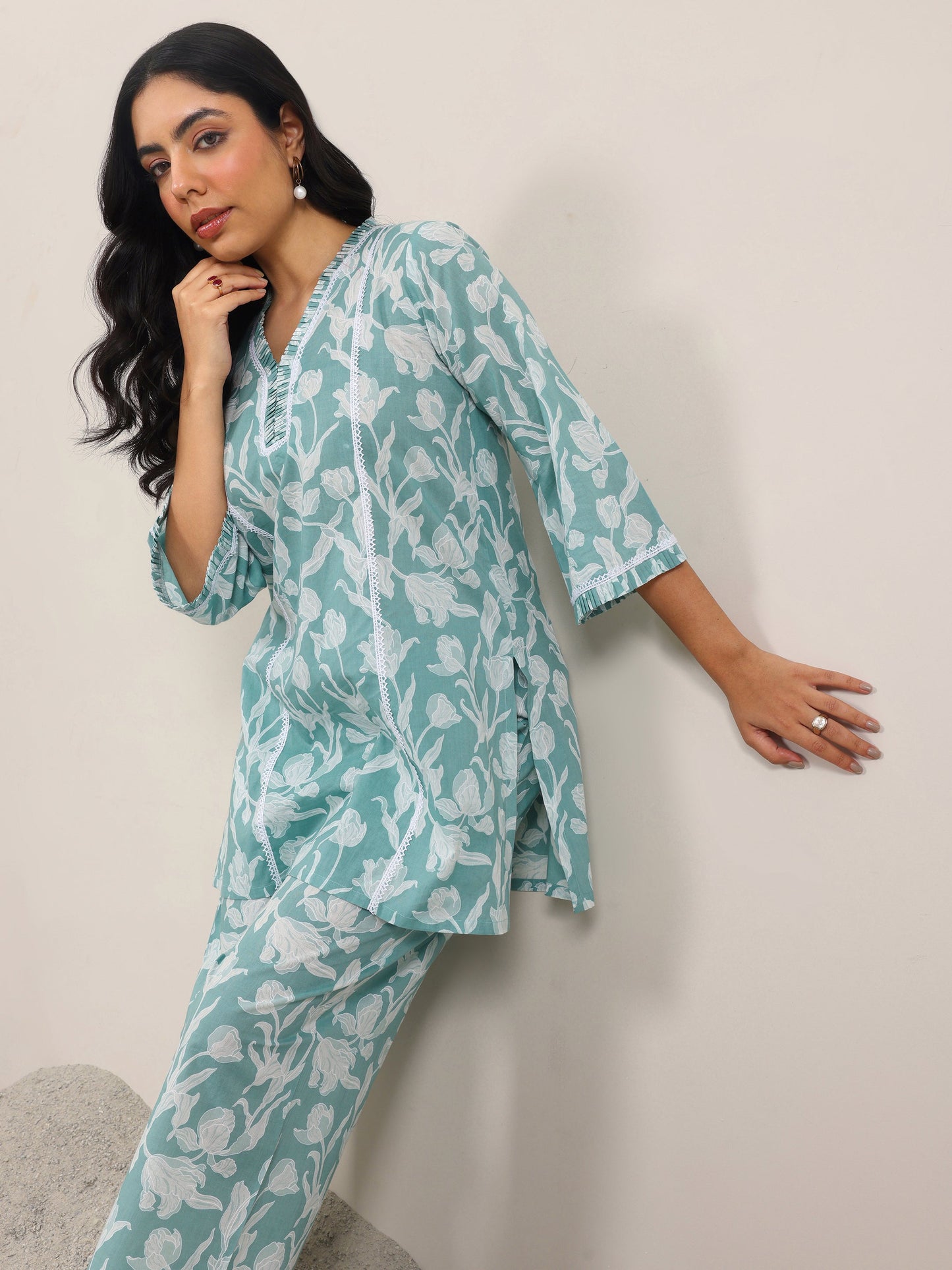 Green Printed Pure Cotton Co-Ord Sets