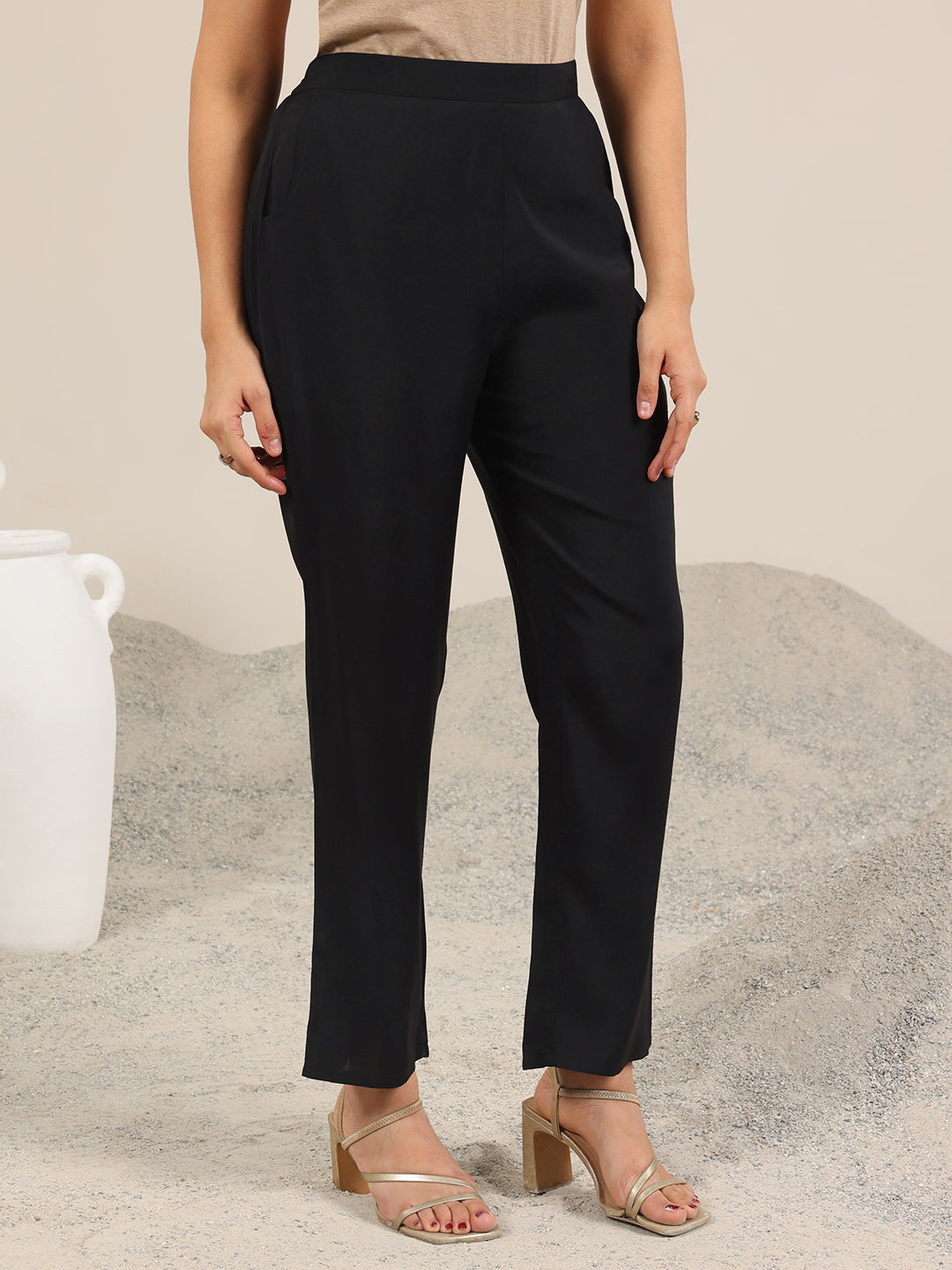 Black Printed Silk Blend Straight Suit Set WIth Dupatta