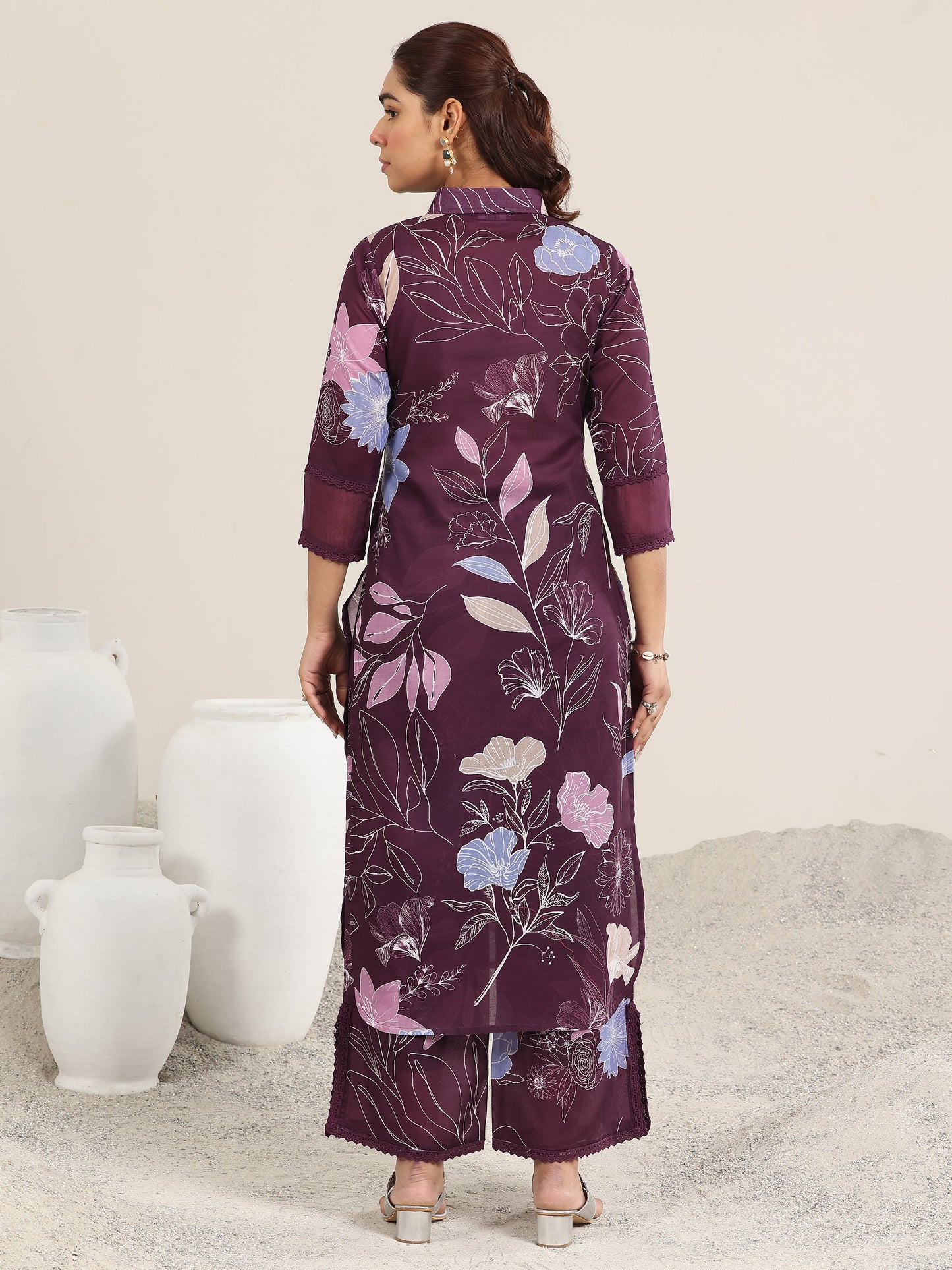 Wine Printed Rayon Straight Kurta Set