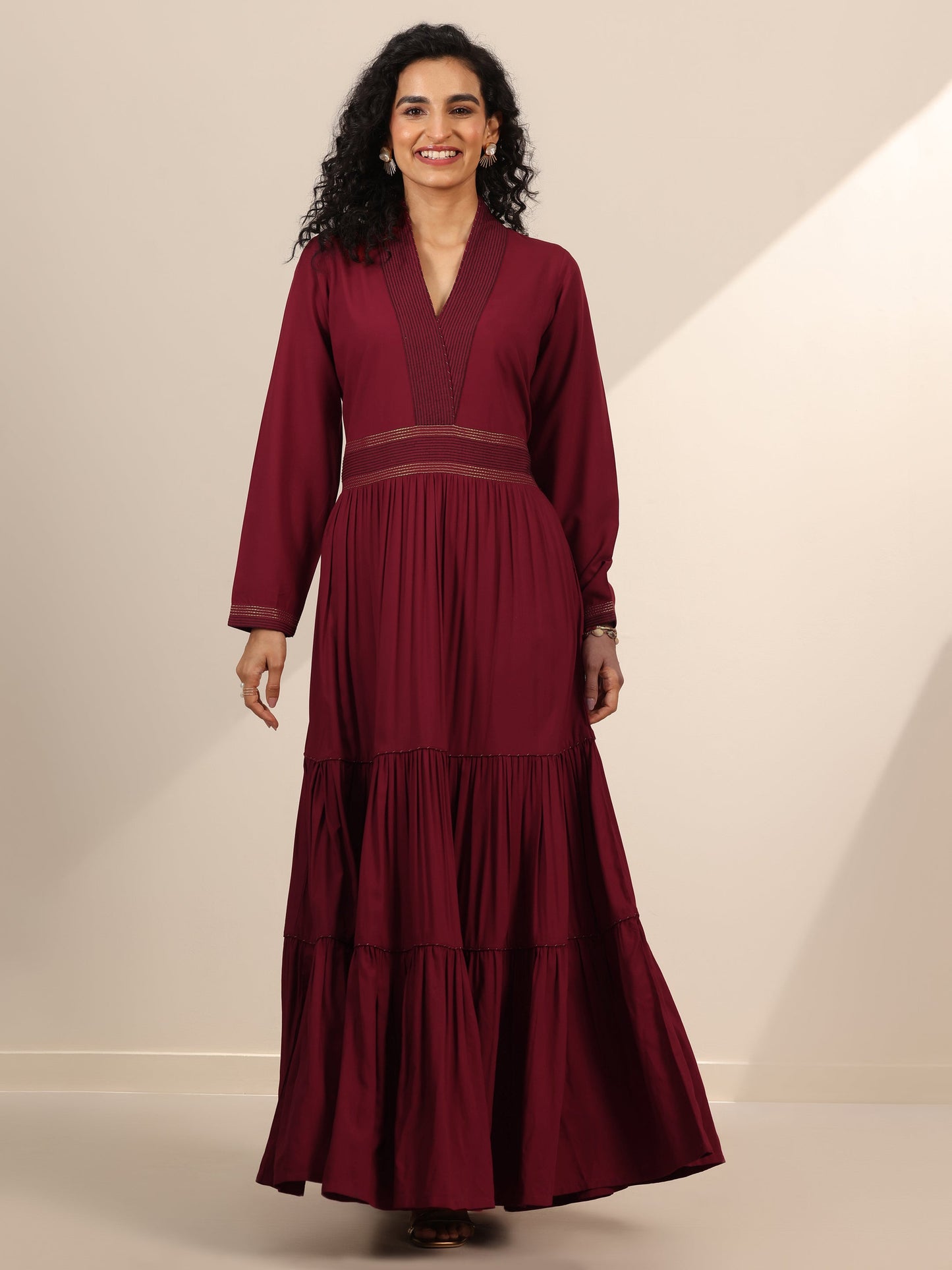 Maroon Embroidered Viscose Rayon Anarkali Kurta Set