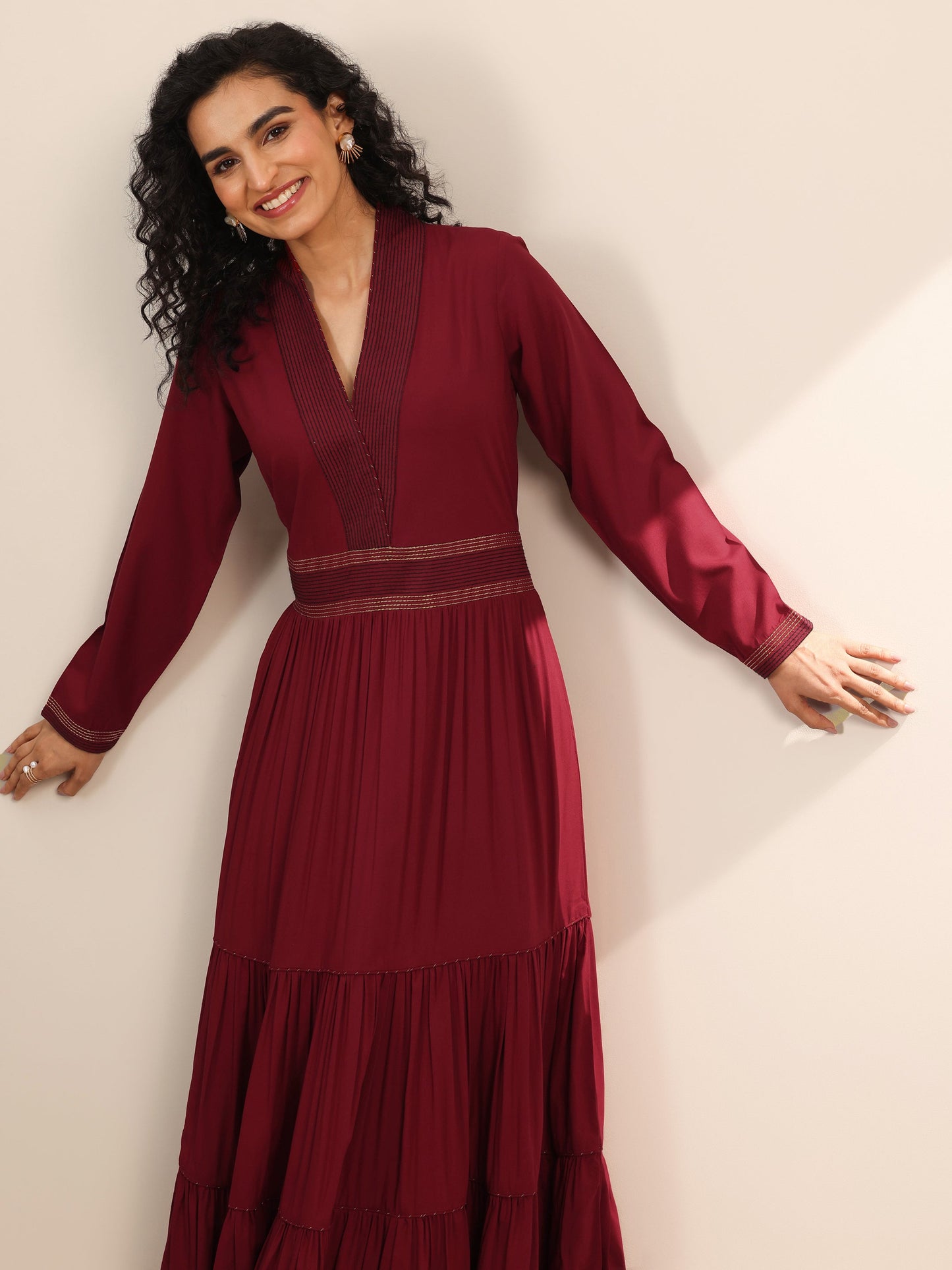 Maroon Embroidered Viscose Rayon Anarkali Kurta Set