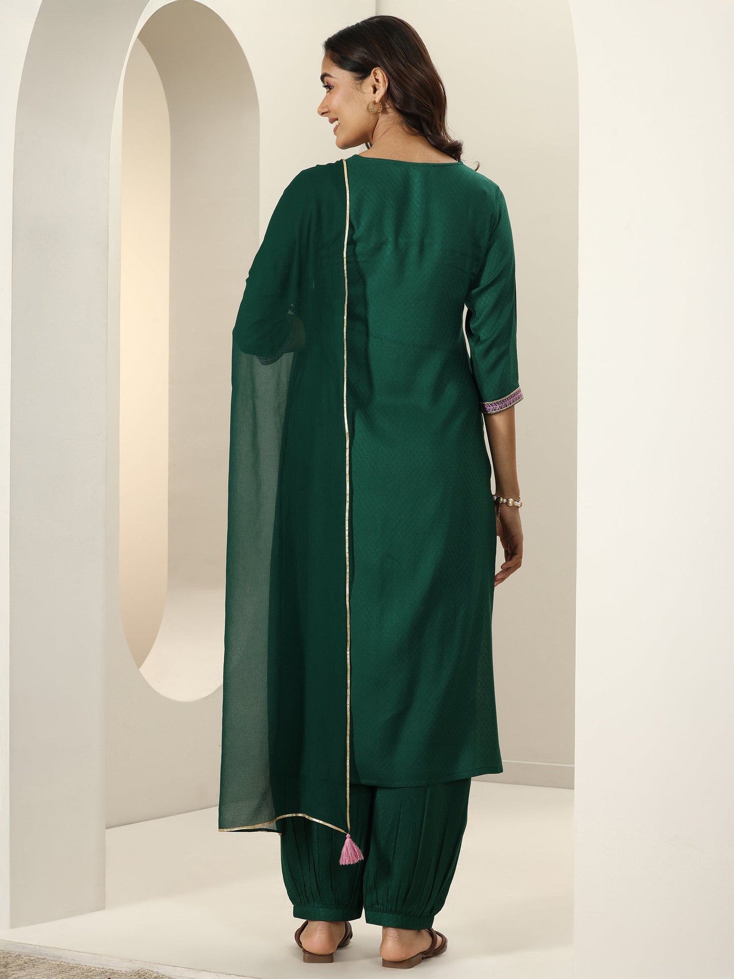 Green Self Design Rayon Straight Suit Sets With Dupatta