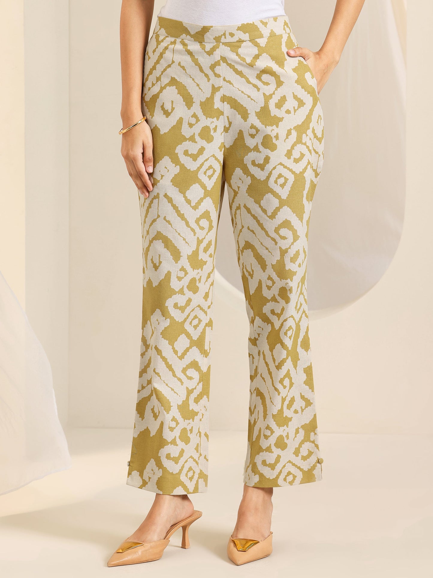 Mustard Printed Cotton Blend Straight Kurta Set