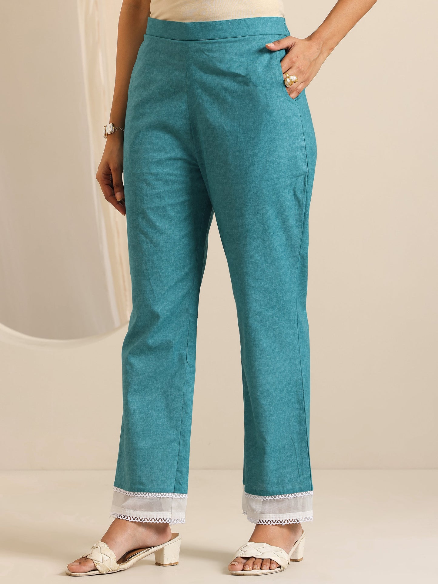 Blue Printed Cotton Straight Kurta Set