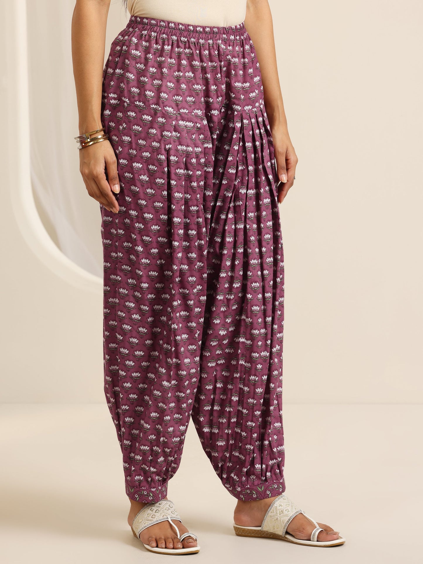 Mauve Printed Cotton Straight Suit Set With Dupatta