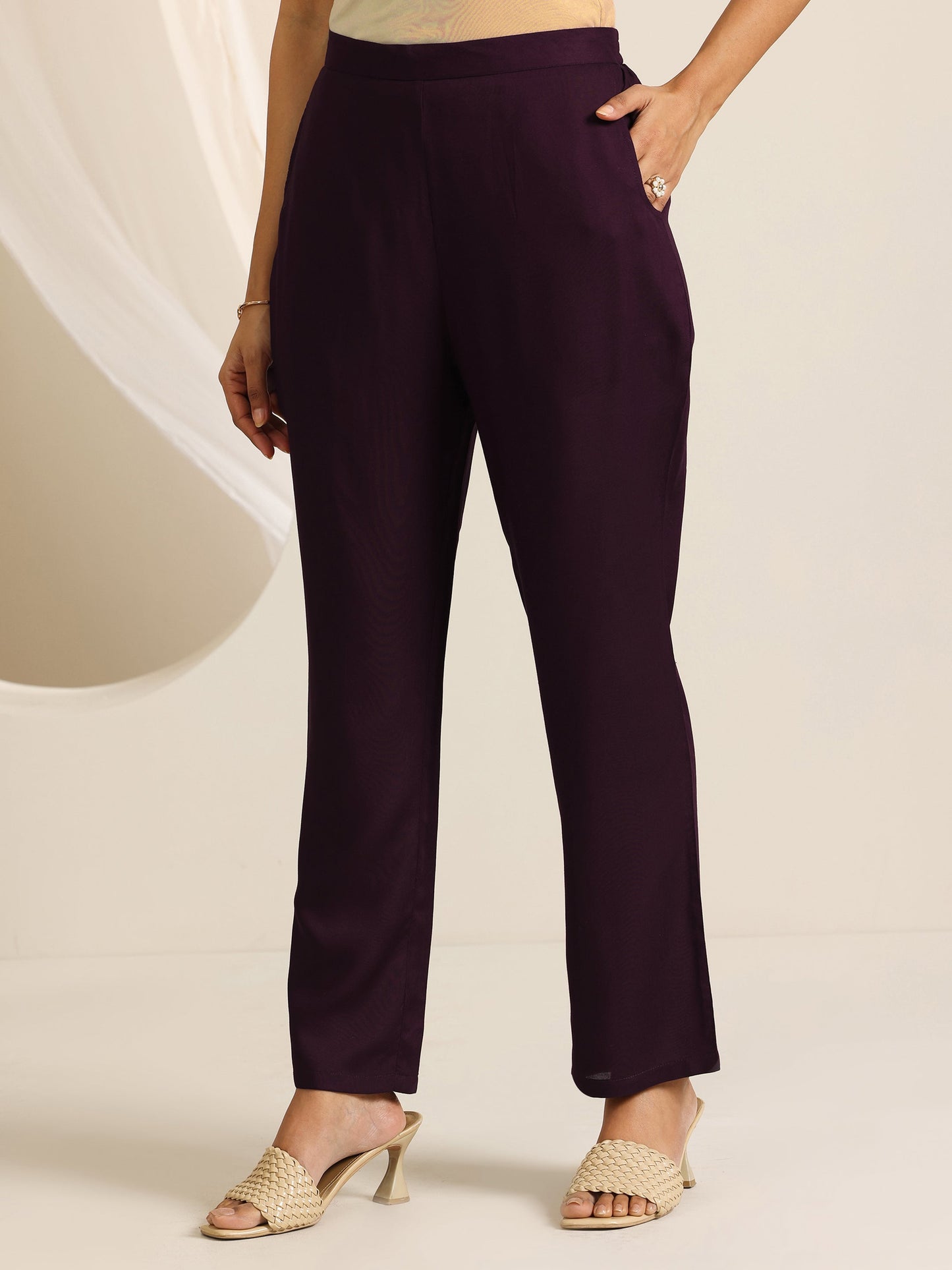 Wine Yoke Design Viscose Rayon Straight Suit Set With Dupatta