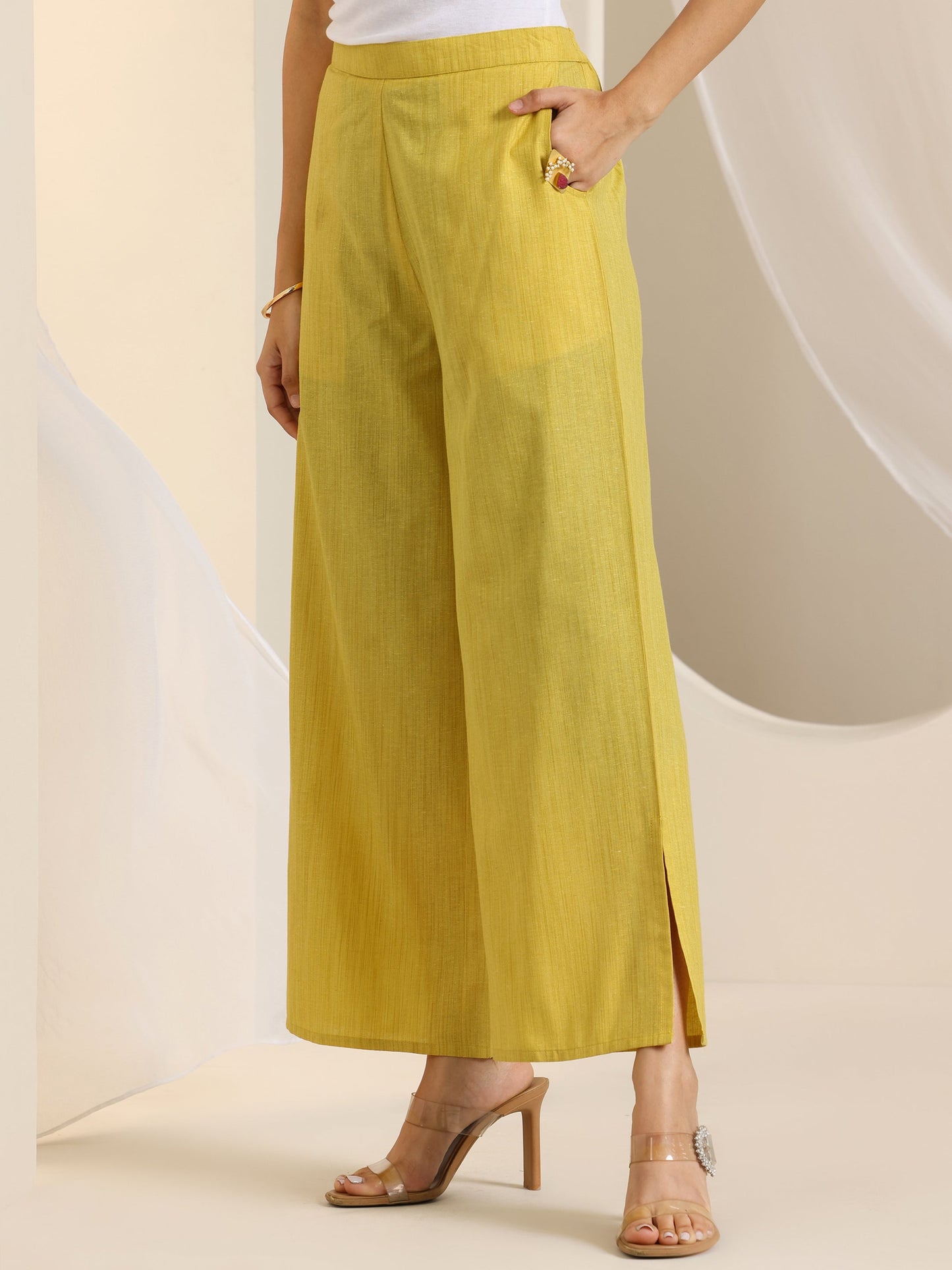 Yellow Woven Design Silk Blend Straight Suit Set With Dupatta