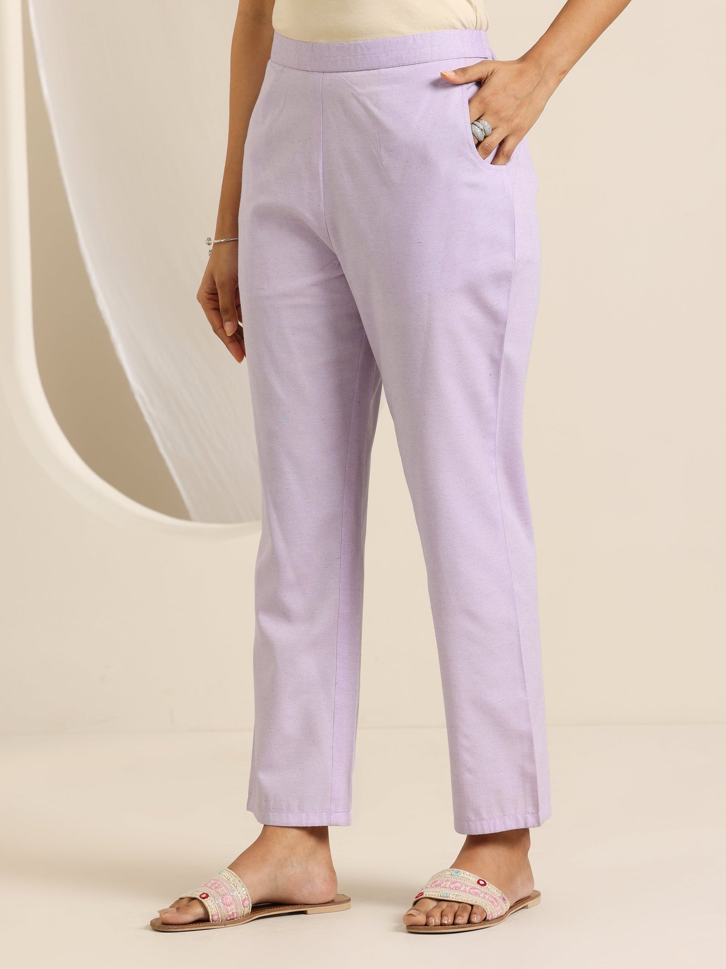 Lavender Woven Design Cotton Blend Straight Suit Set With Dupatta