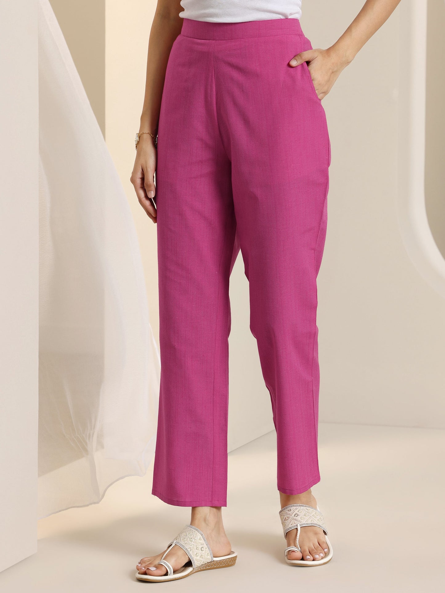 White Woven Design Cotton Blend Straight Suit Set With Dupatta