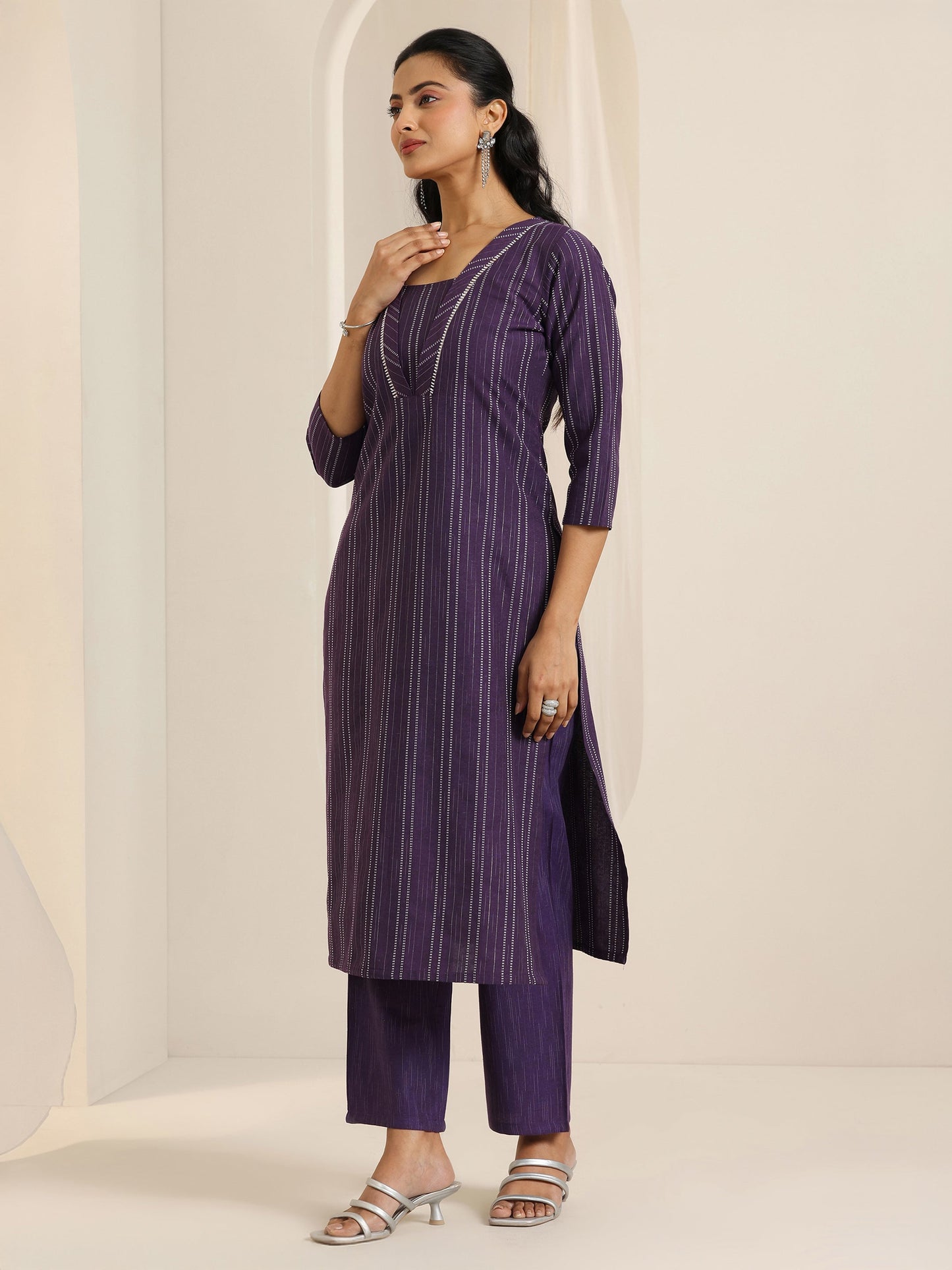 Wine Woven Design Cotton Blend Straight Suit Set With Dupatta