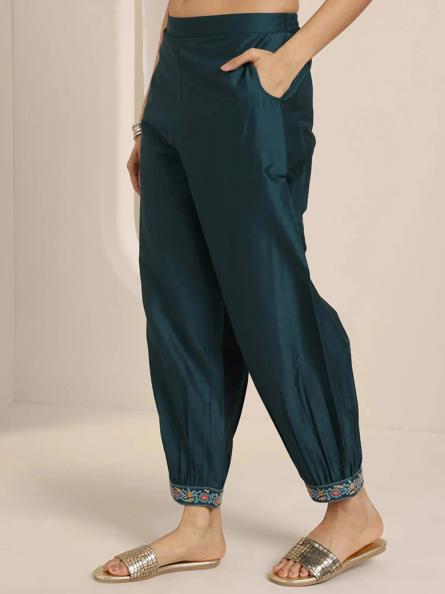 Teal Blue Yoke Design Viscose Rayon Straight Suit Set With Dupatta