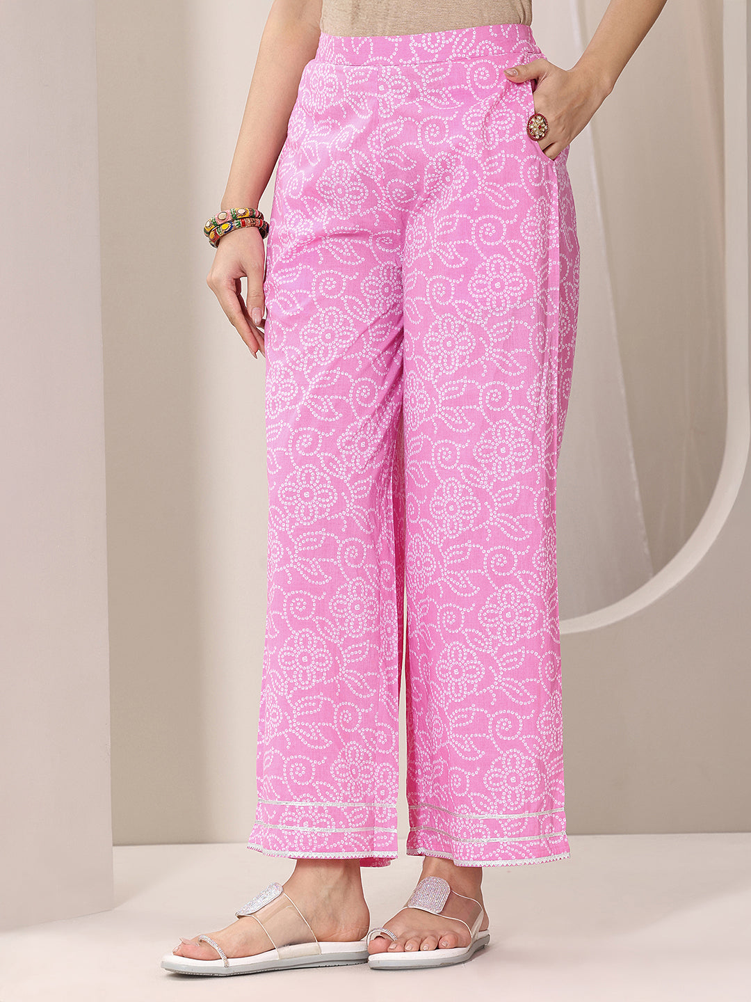 Pink Printed Cotton Straight Suit Set With Dupatta