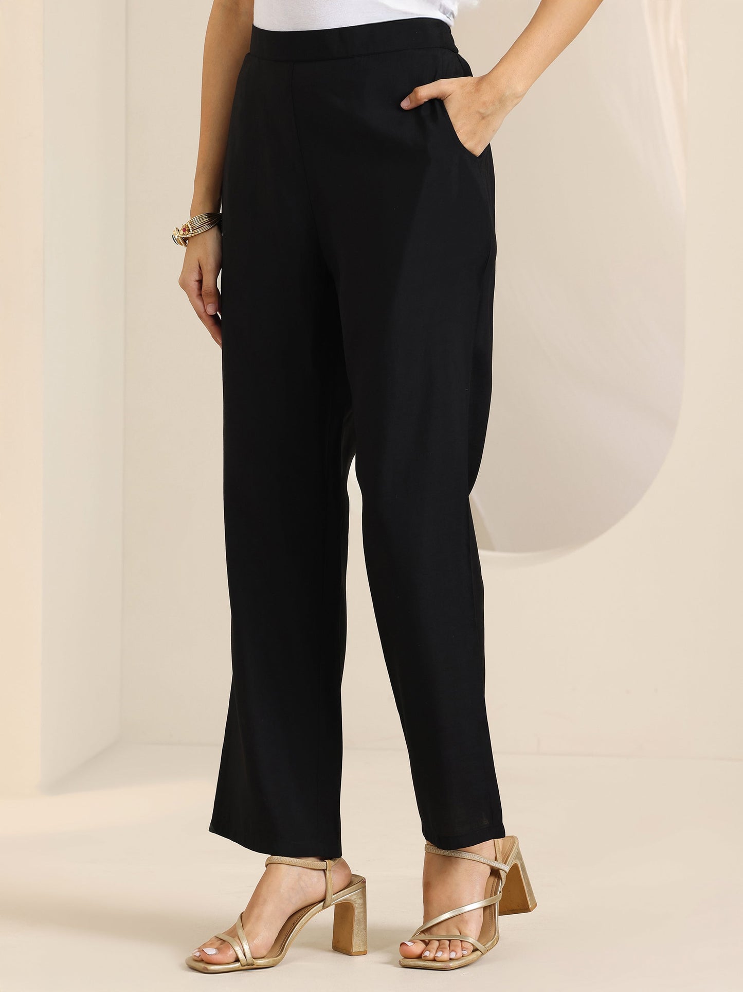 Black Printed Silk Blend Straight Suit Set With Dupatta