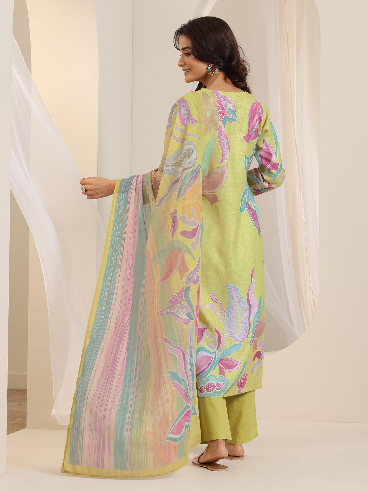 Multi Printed Cotton Blend Straight Suit Set With Dupatta