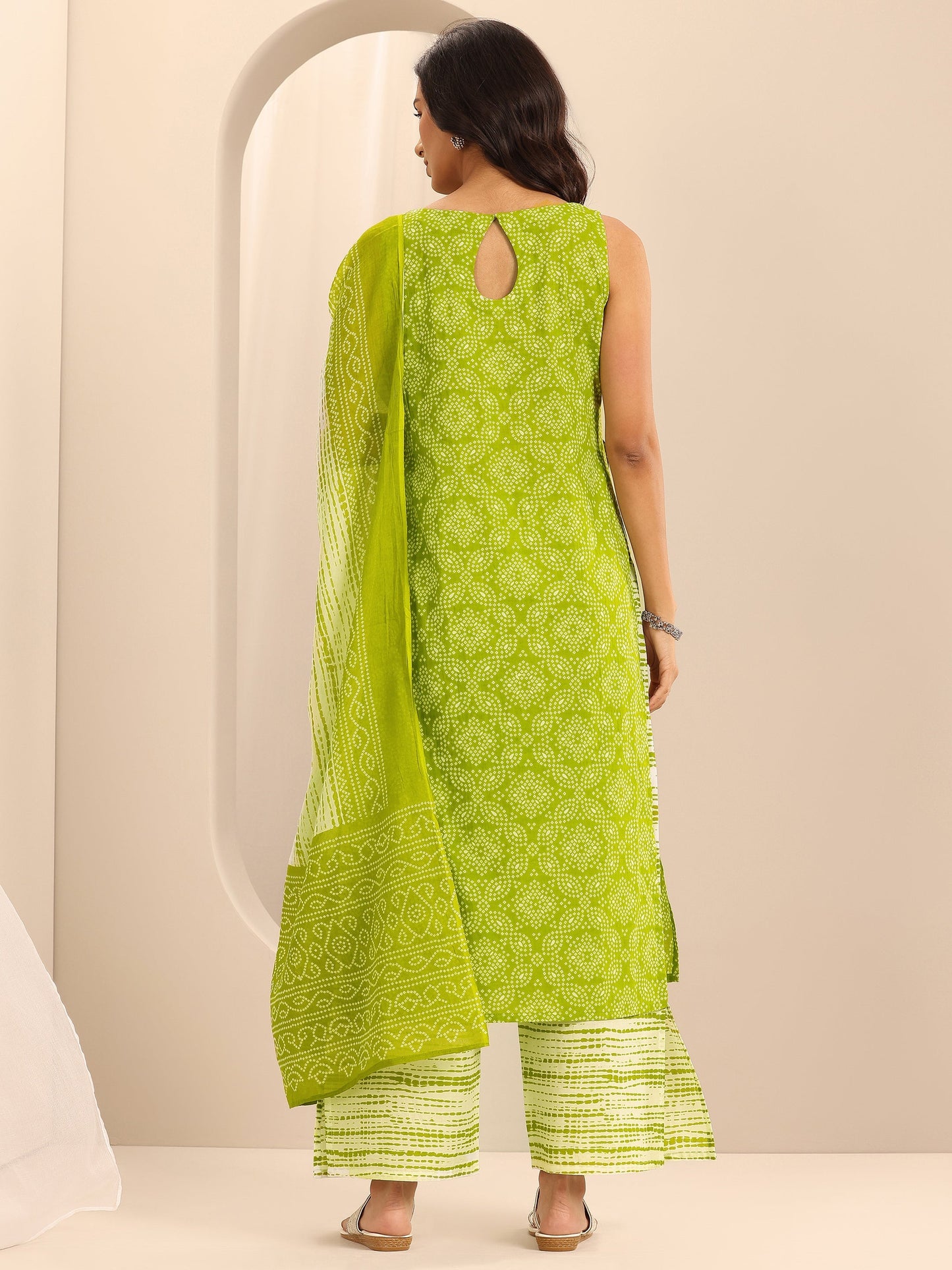 Green Printed Cotton Straight Suit Set With Dupatta