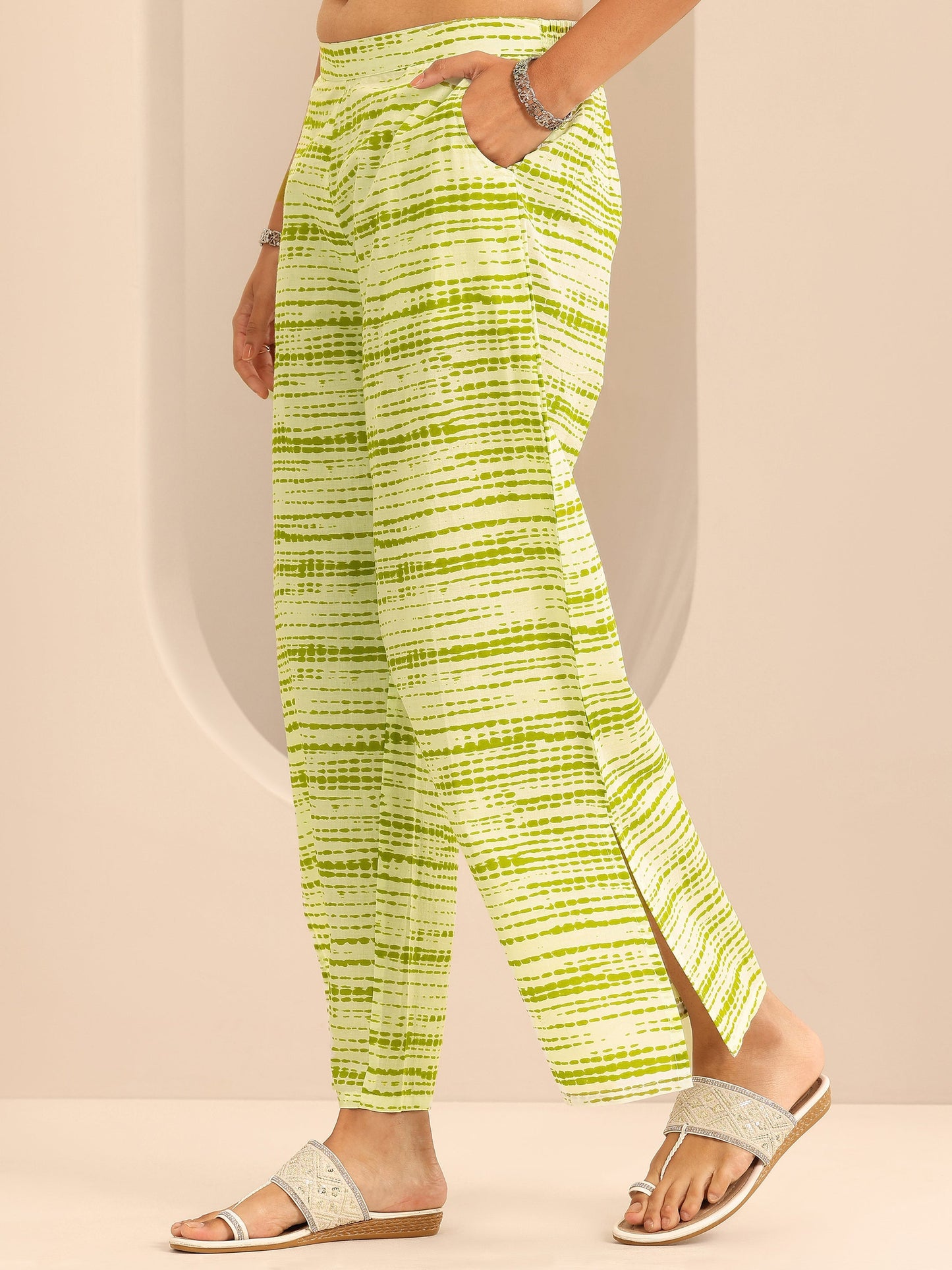 Green Printed Cotton Straight Suit Set With Dupatta