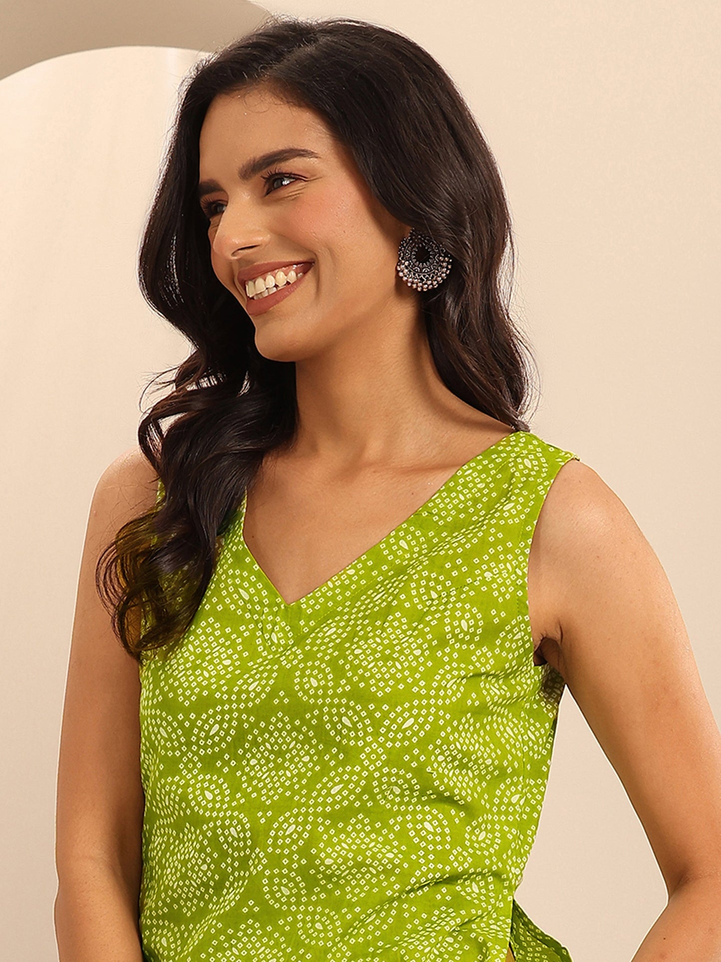 Green Printed Cotton Straight Suit Set With Dupatta