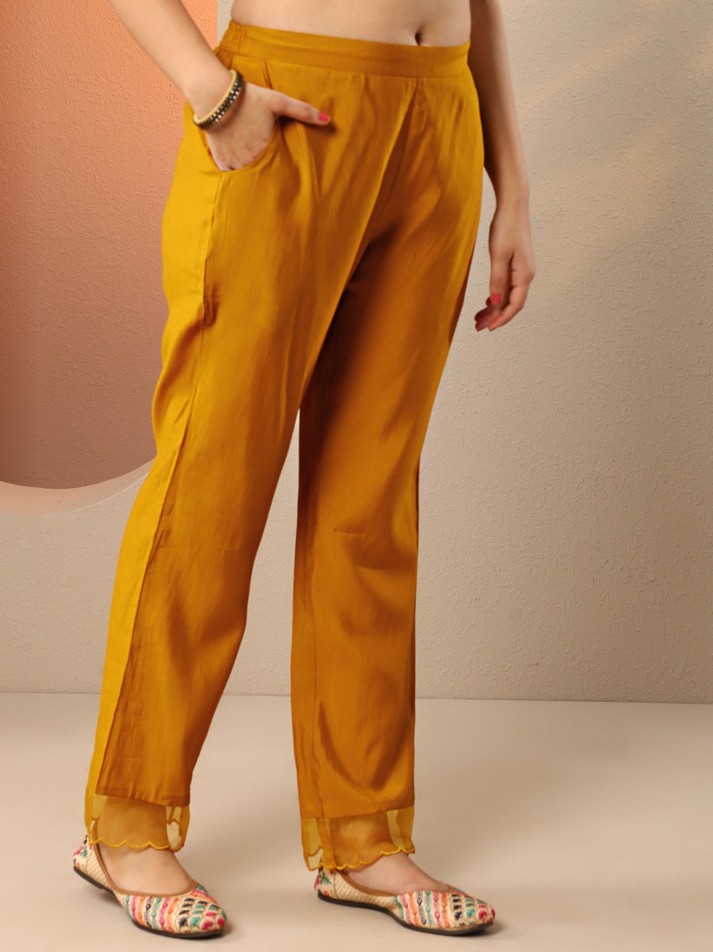 Mustard Woven Design Silk Blend Straight Suit Set With Dupatta